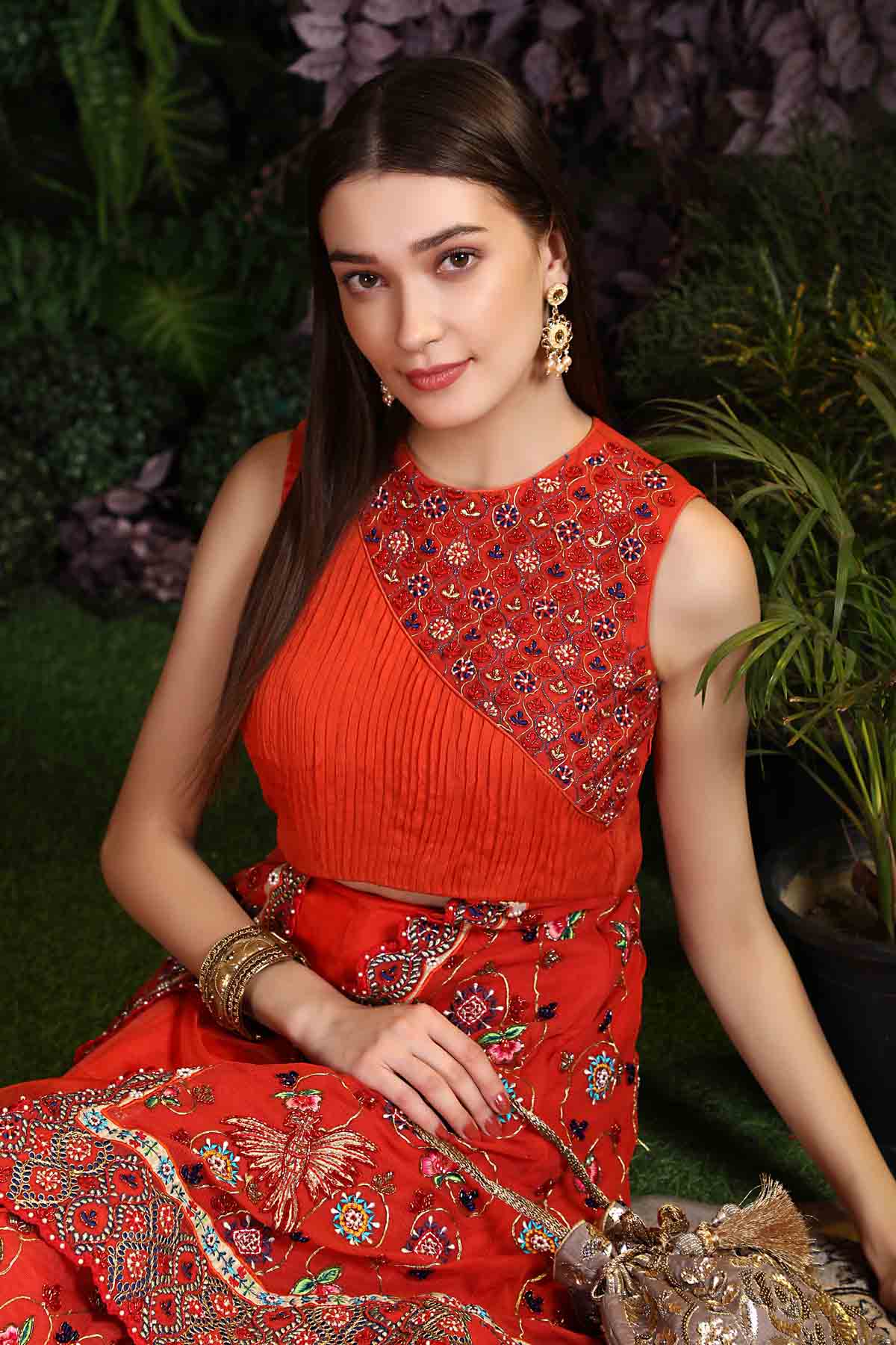 Embroidered Kurta & Lehenga Set