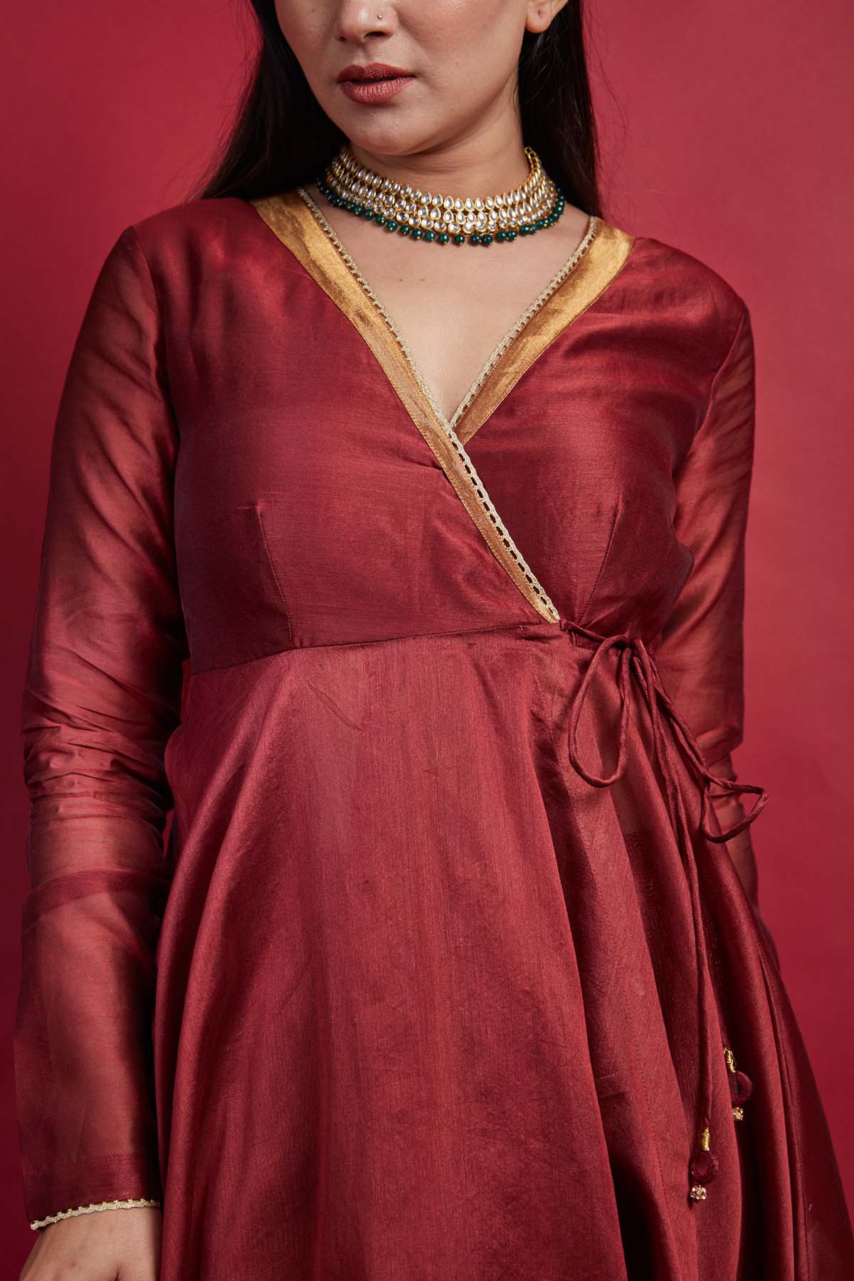 Embroidered Lace Angrakha Kurta Set