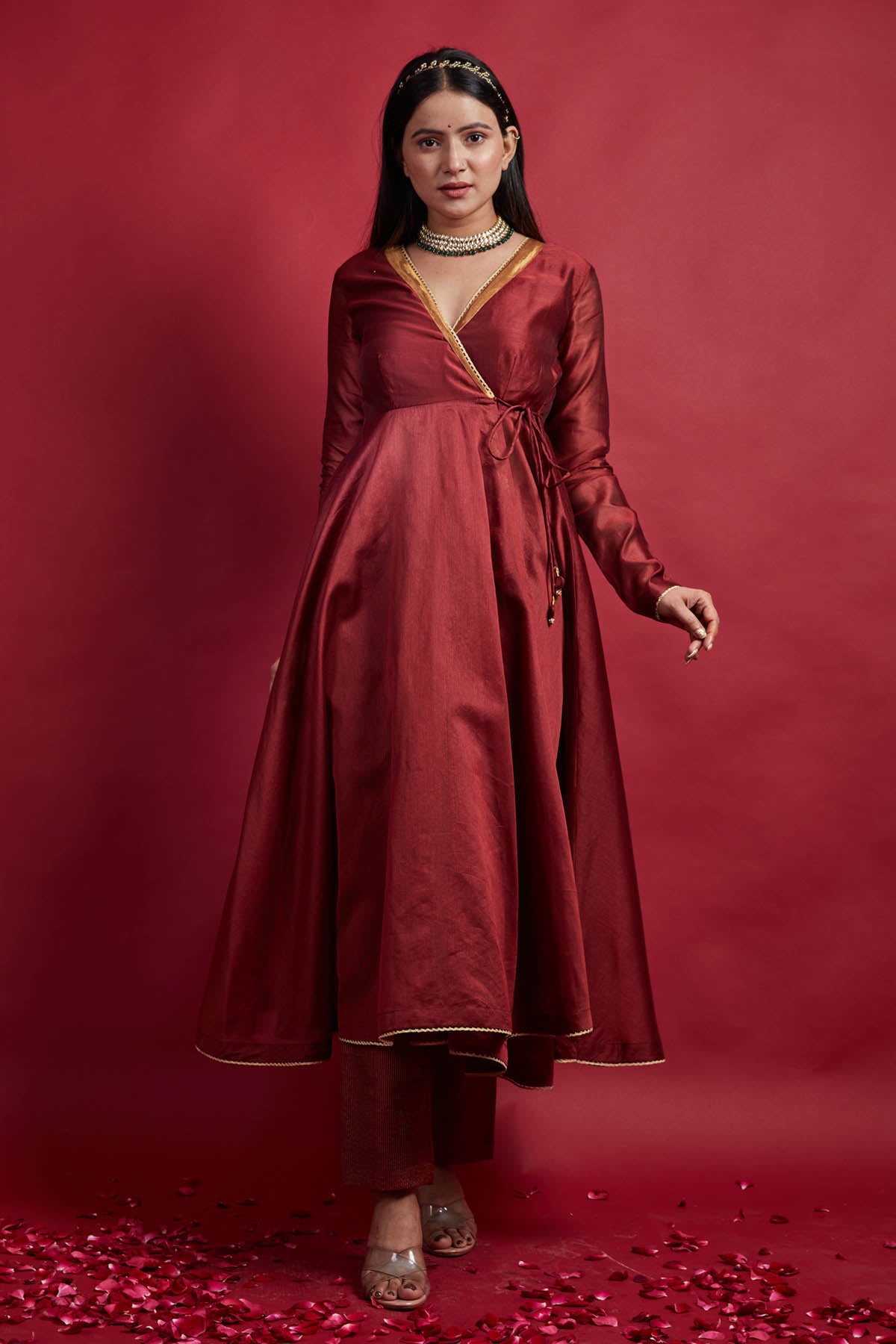 Embroidered Lace Angrakha Kurta Set