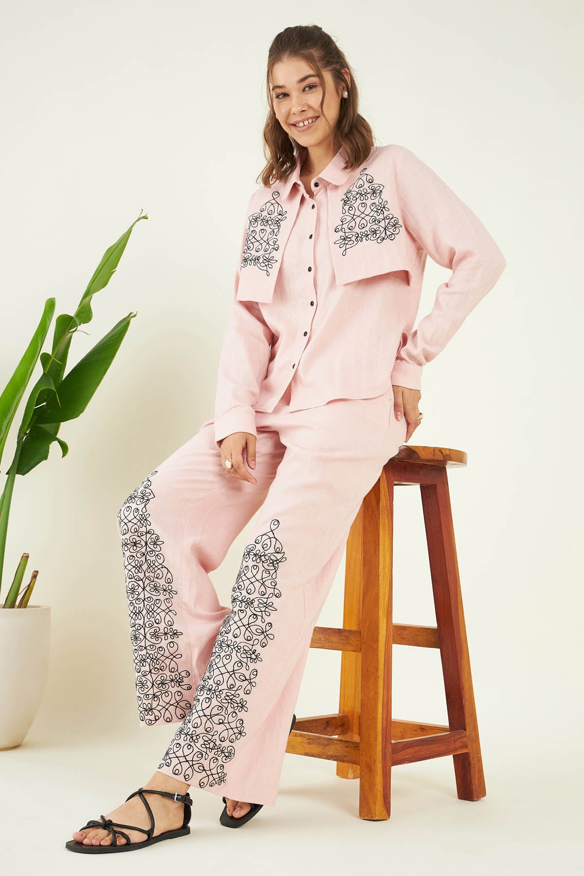 Embroidered Linen Co-ord Set