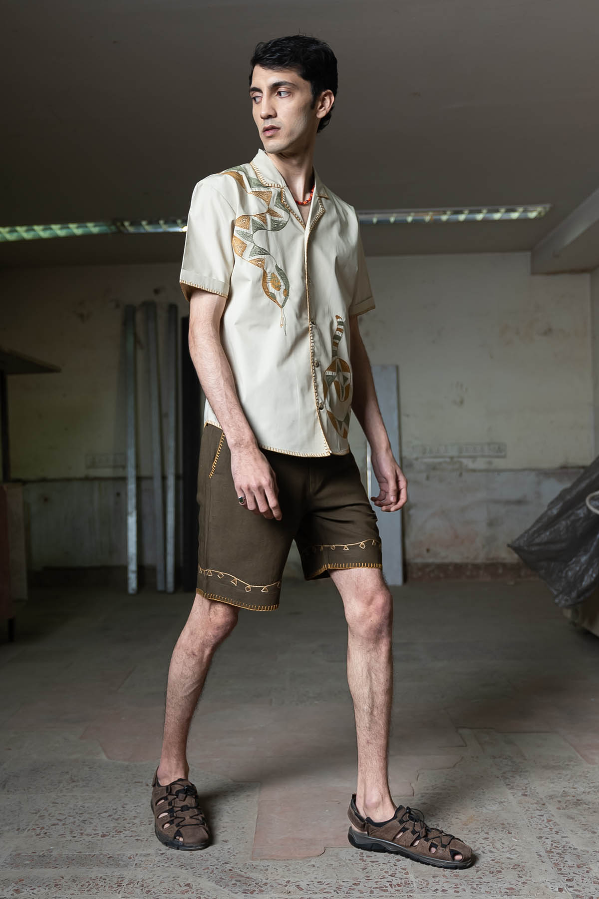 Embroidered Linen Shorts