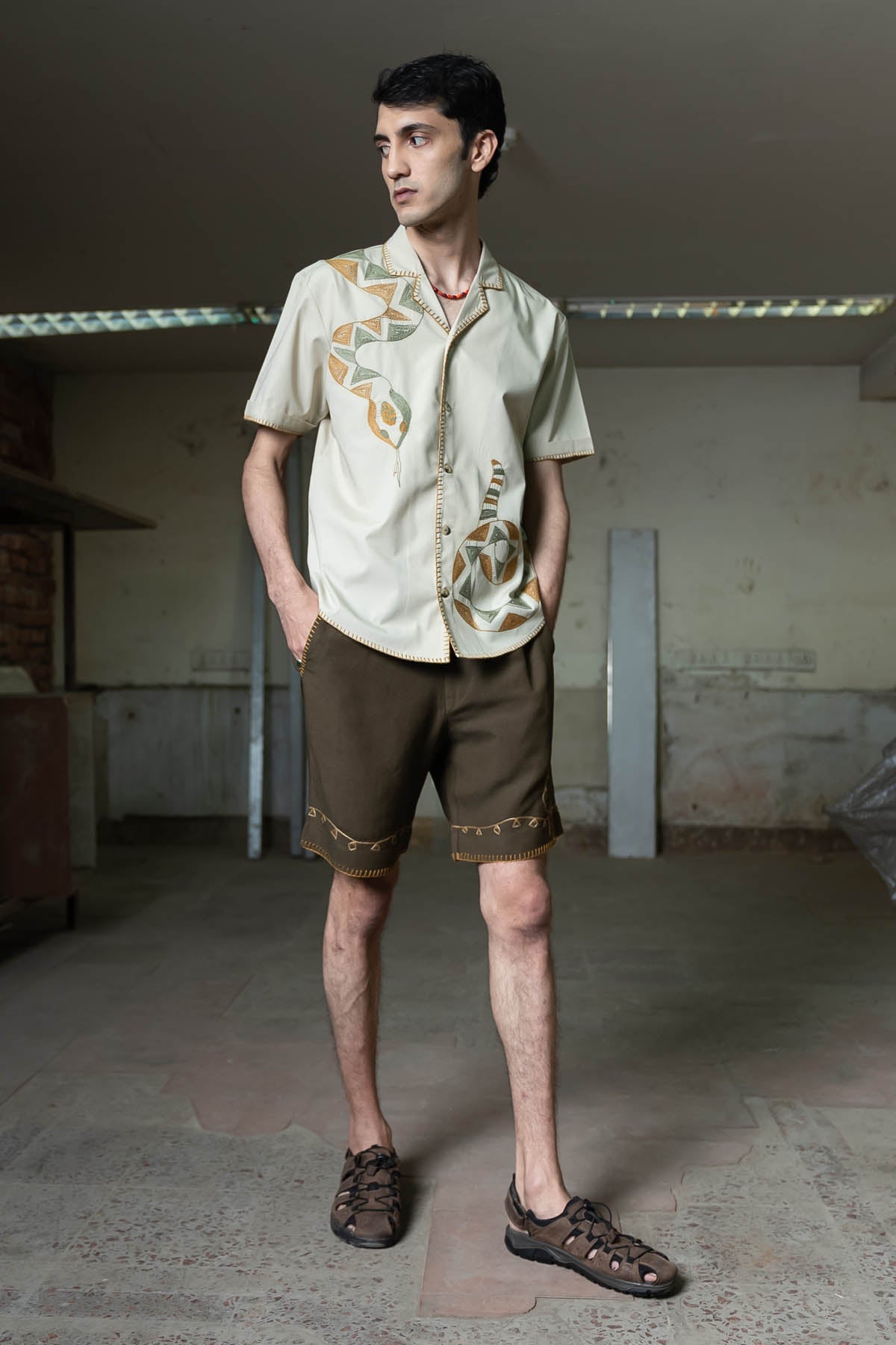 Embroidered Linen Shorts
