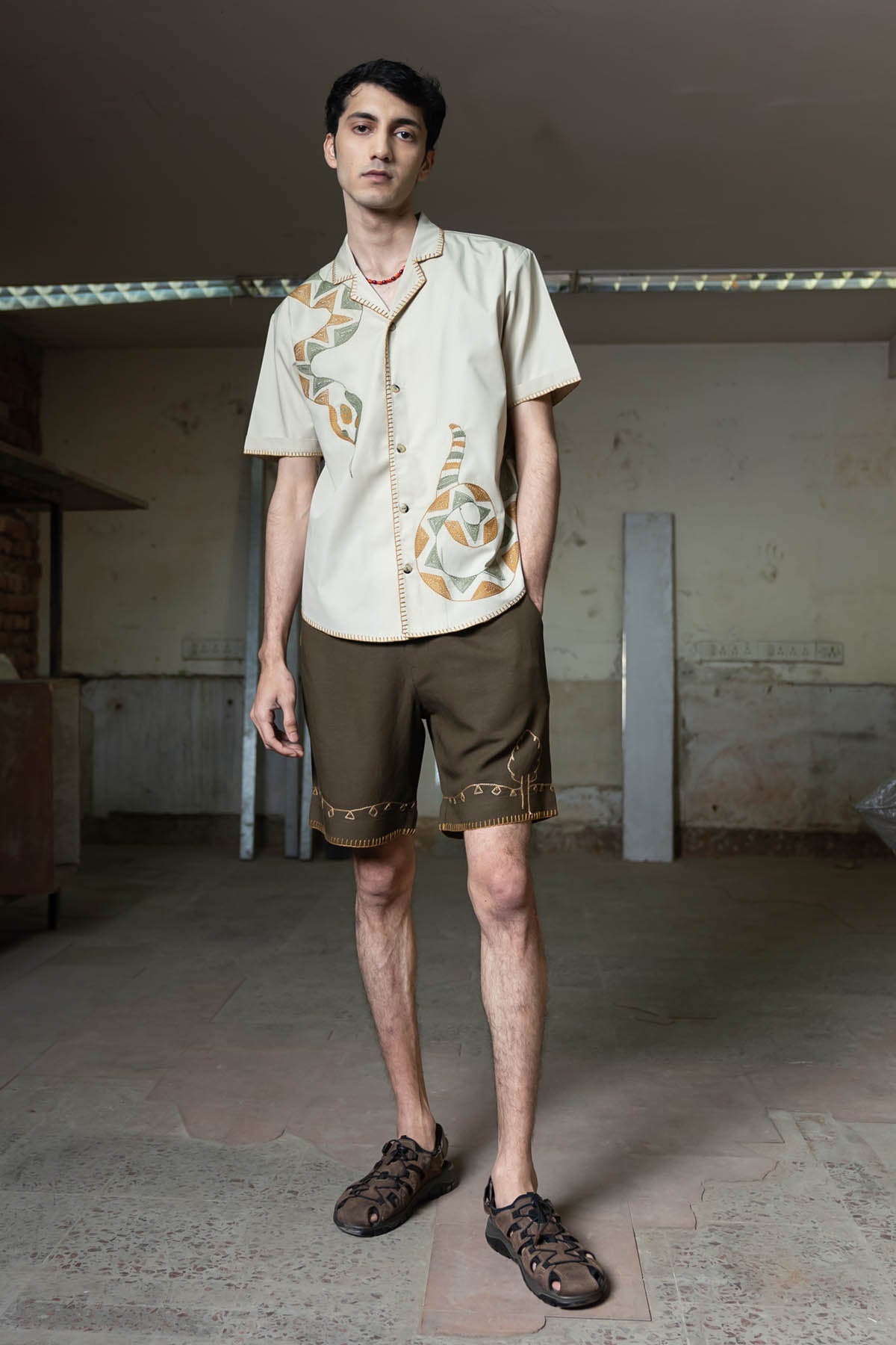 Embroidered Linen Shorts