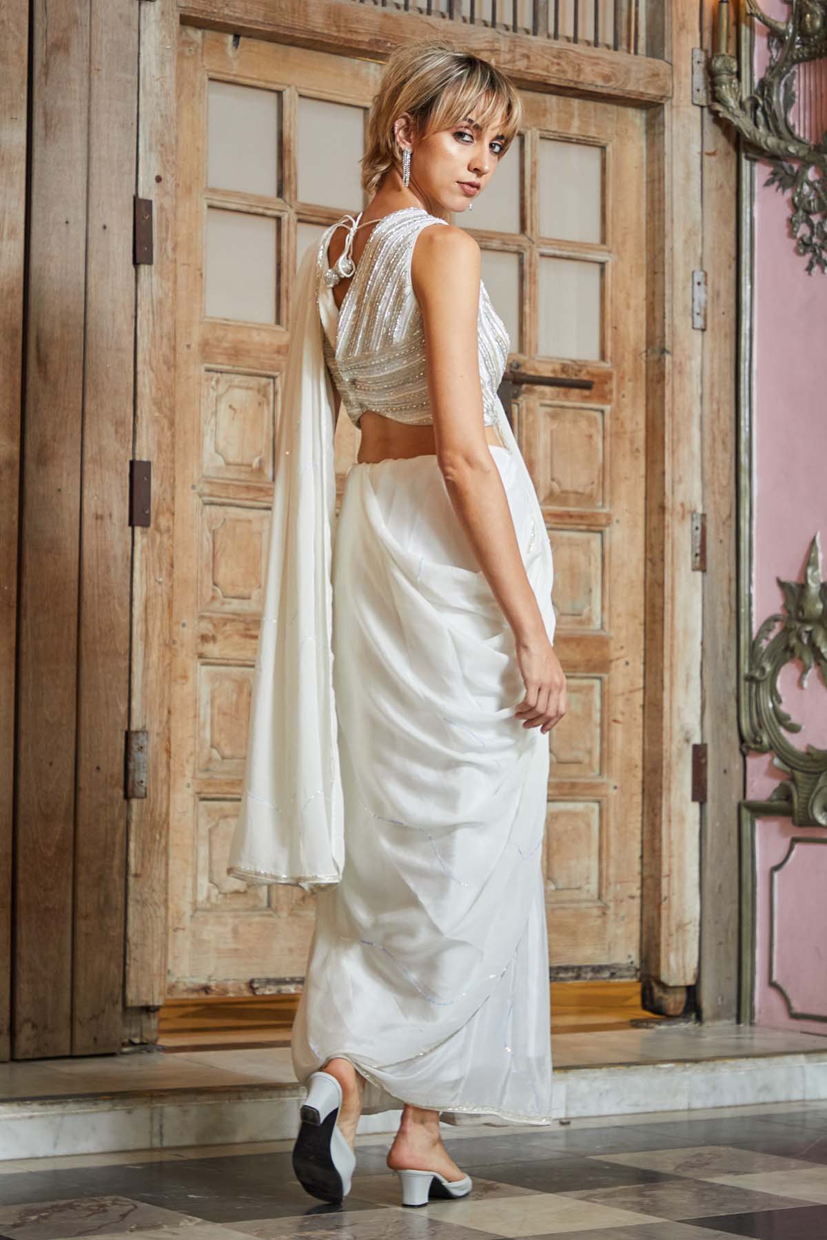 Embroidered Net Saree