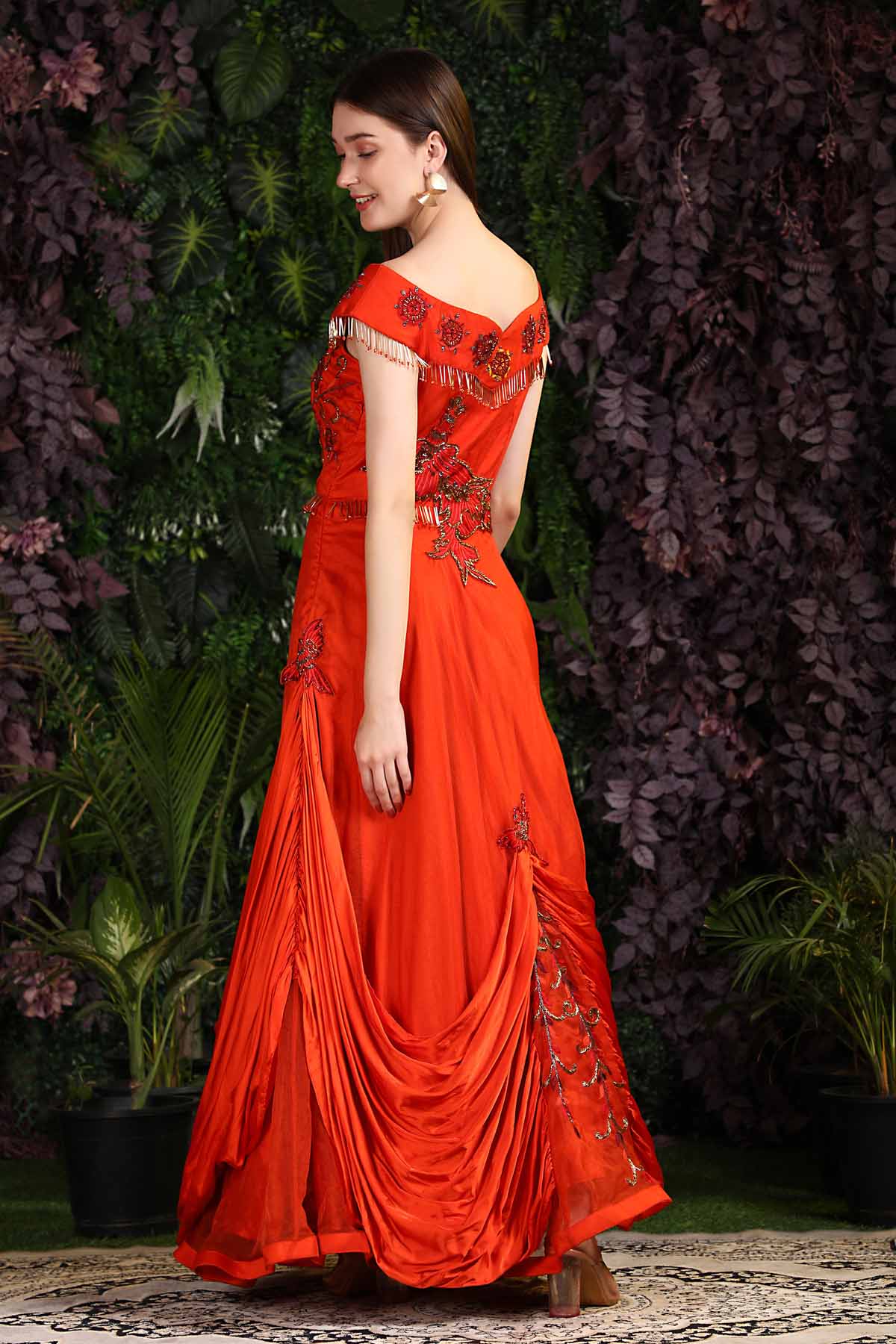 Embroidered Off Shoulder Gown