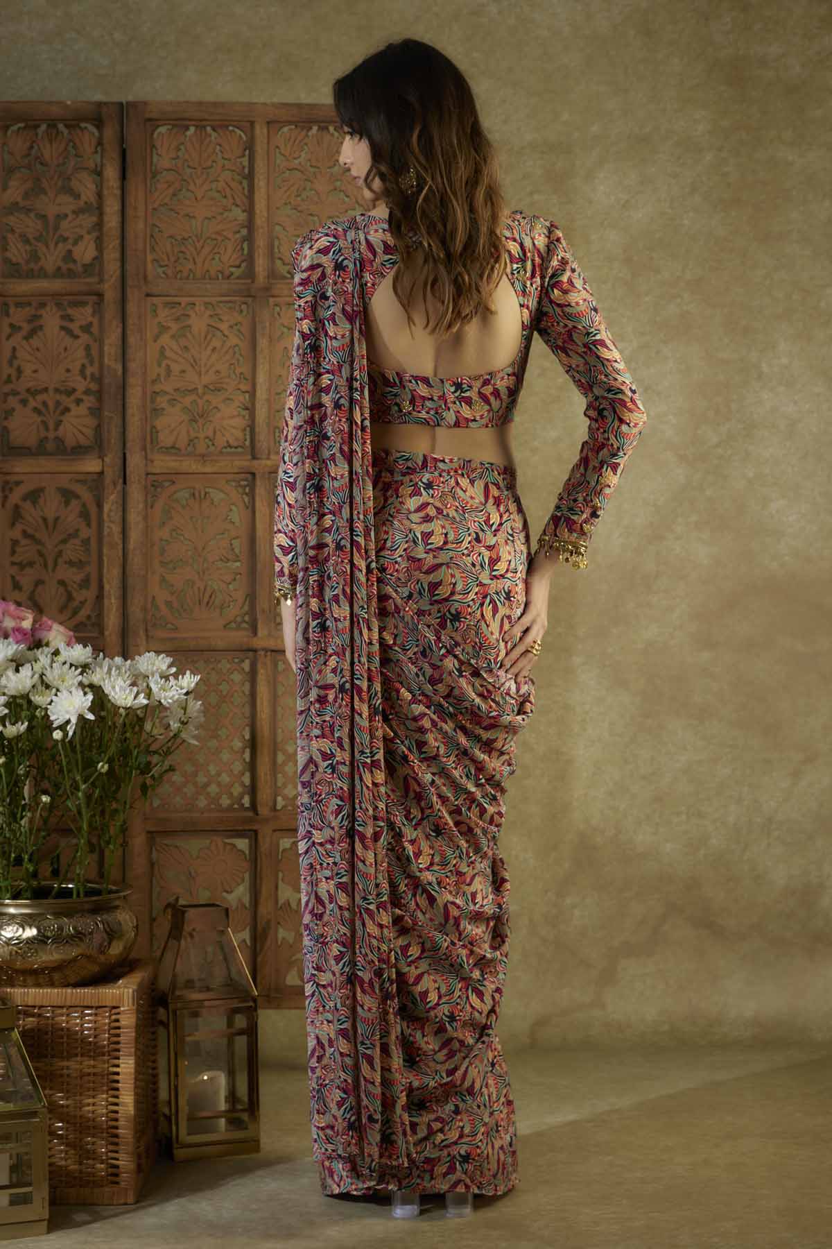 Embroidered Pre Drape Saree Set