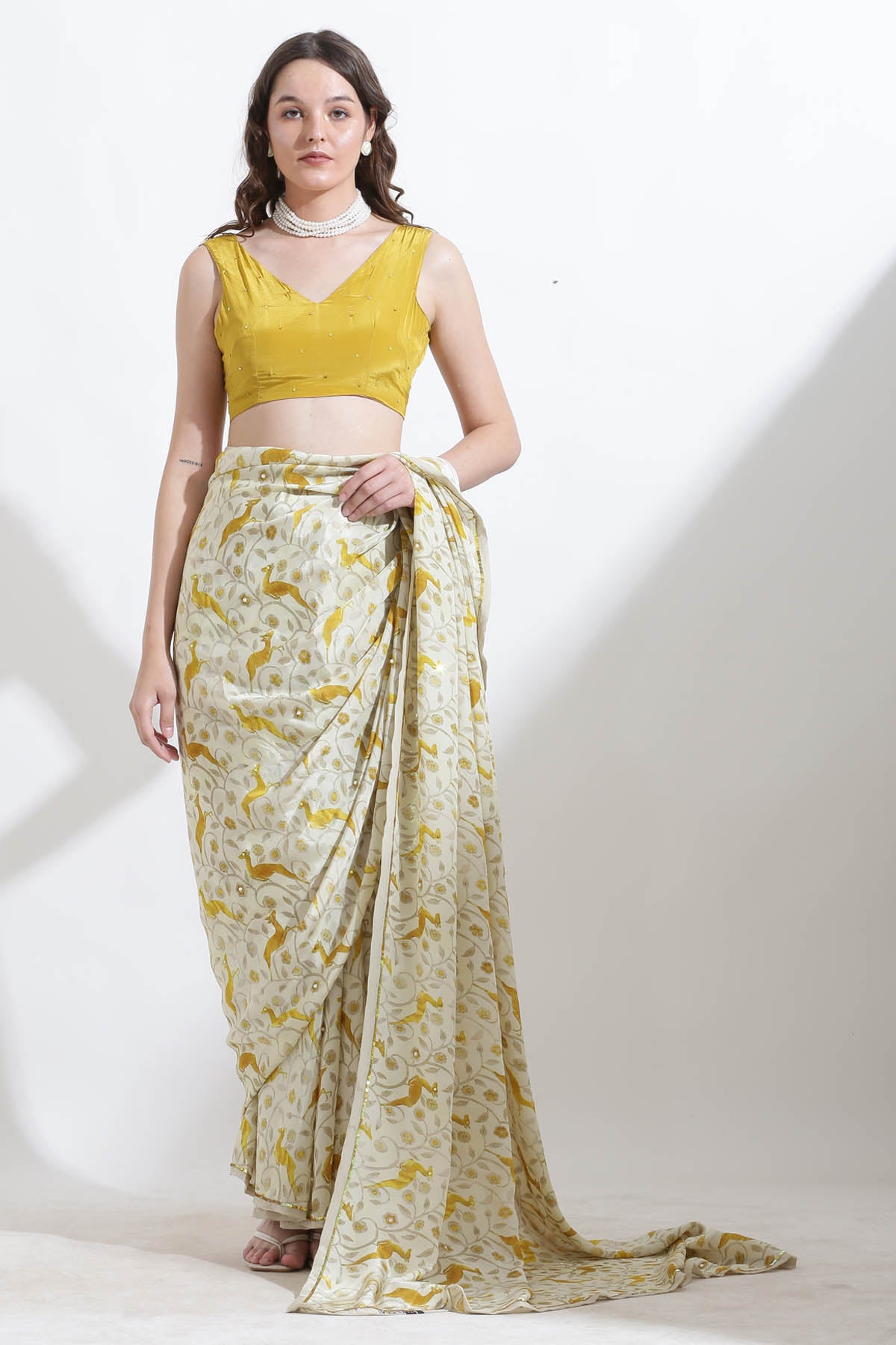 Embroidered Printed Crepe Saree