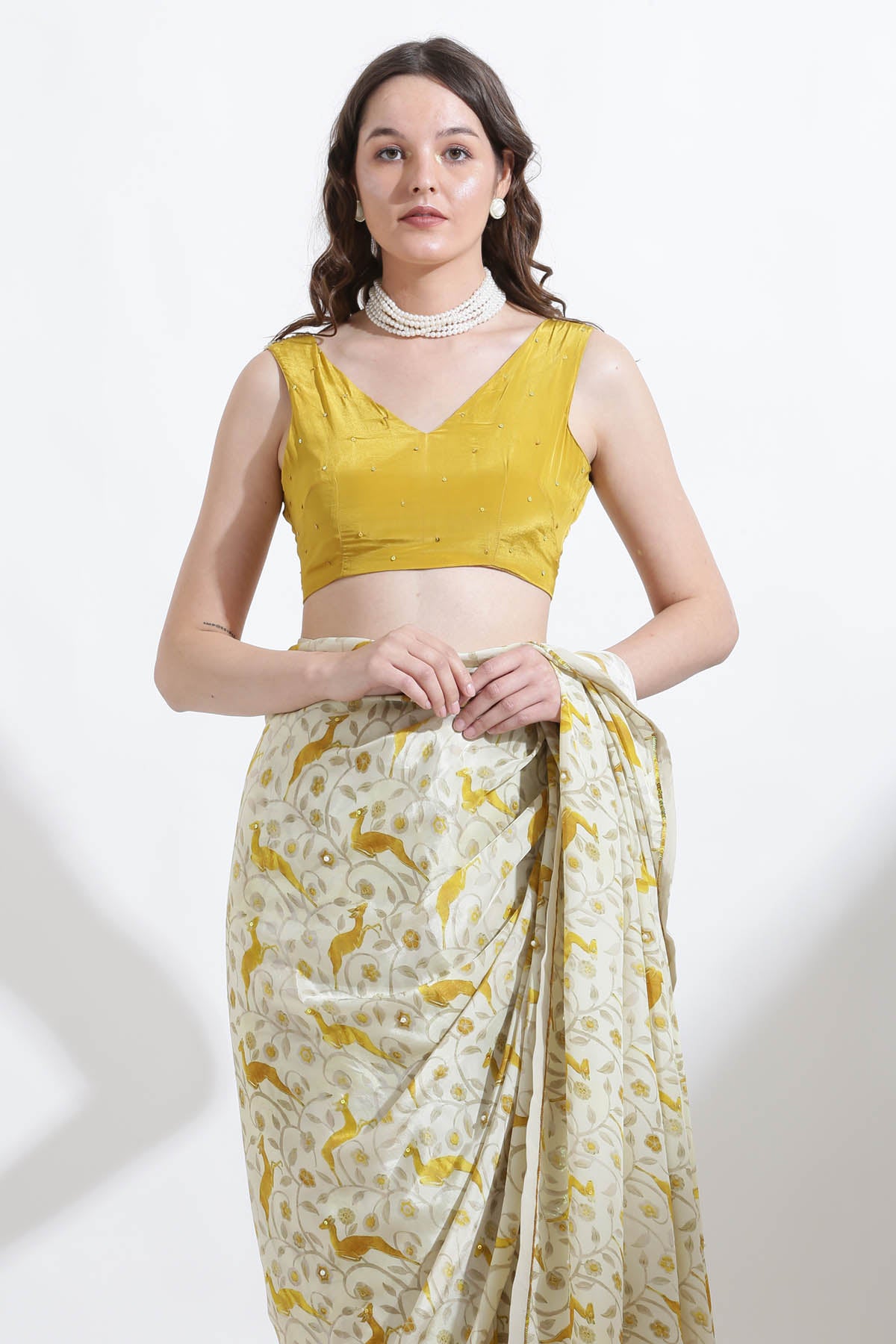 Embroidered Printed Crepe Saree