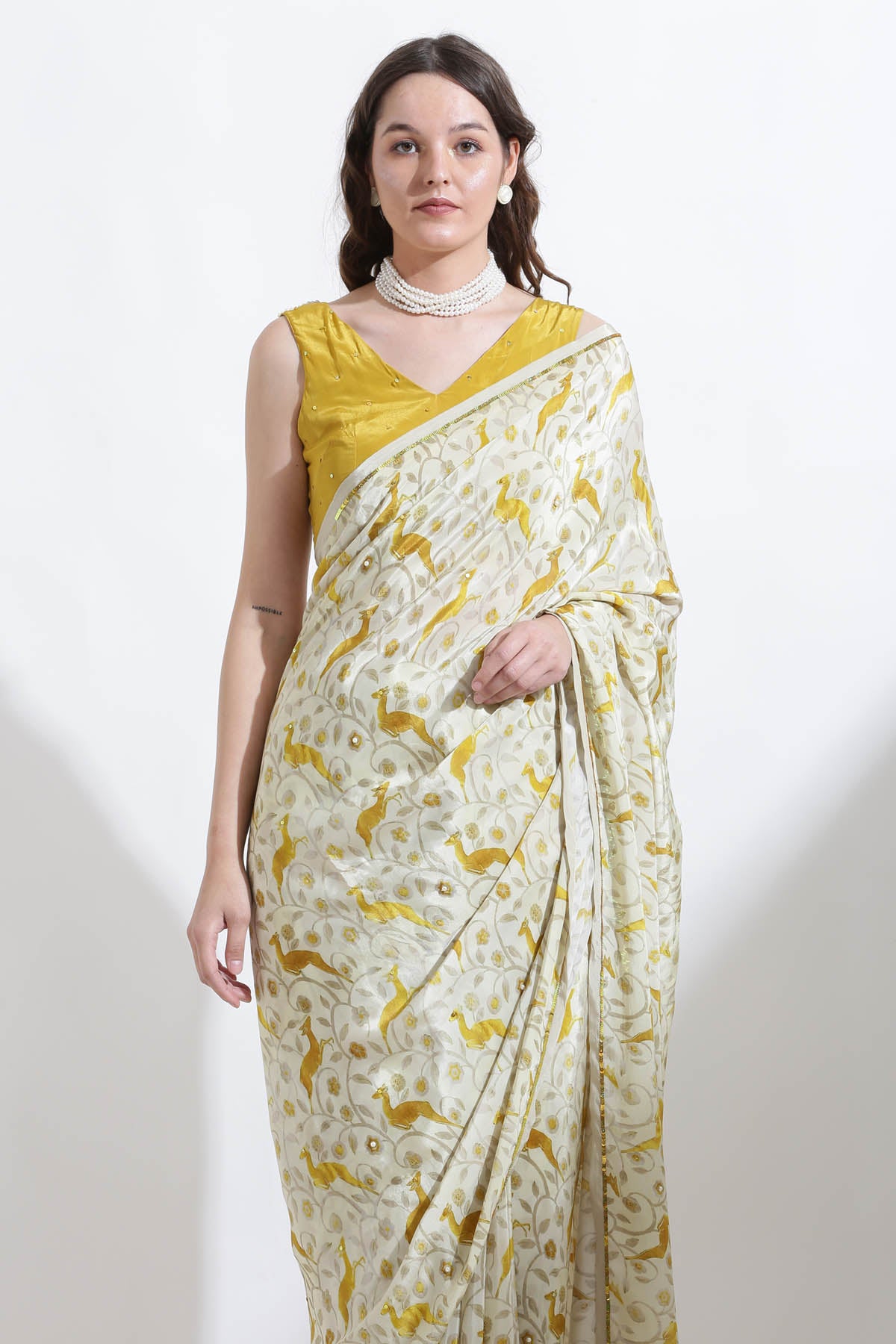 Embroidered Printed Crepe Saree