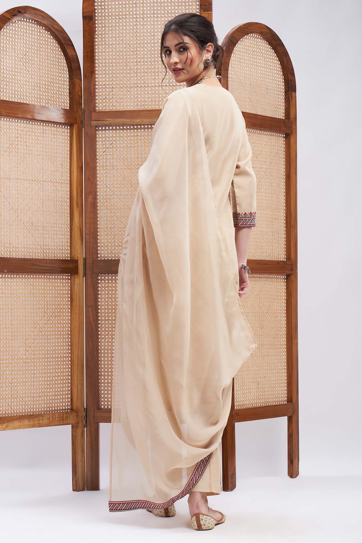 Sand Zari Embroidered Kurta Set