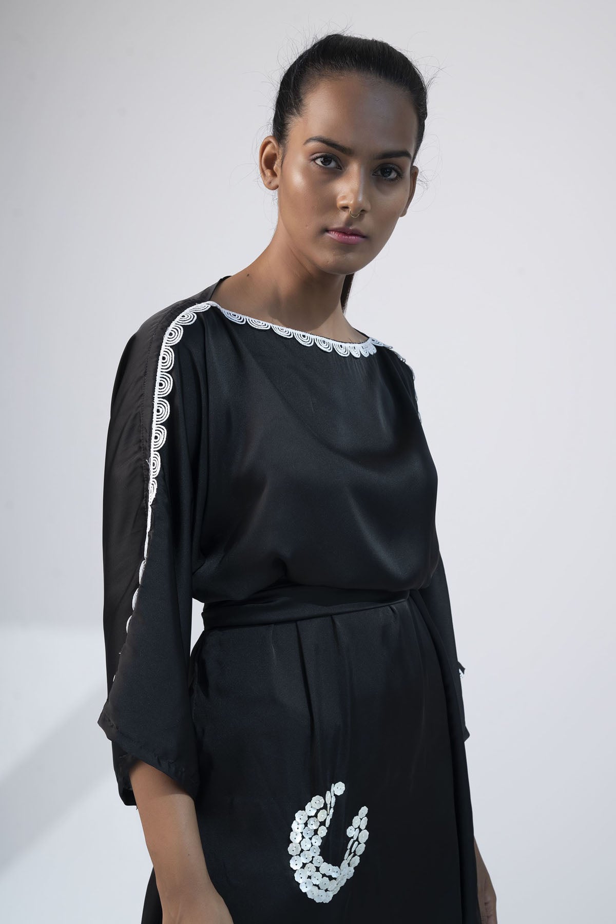 Embroidered Satin Kimono Dress