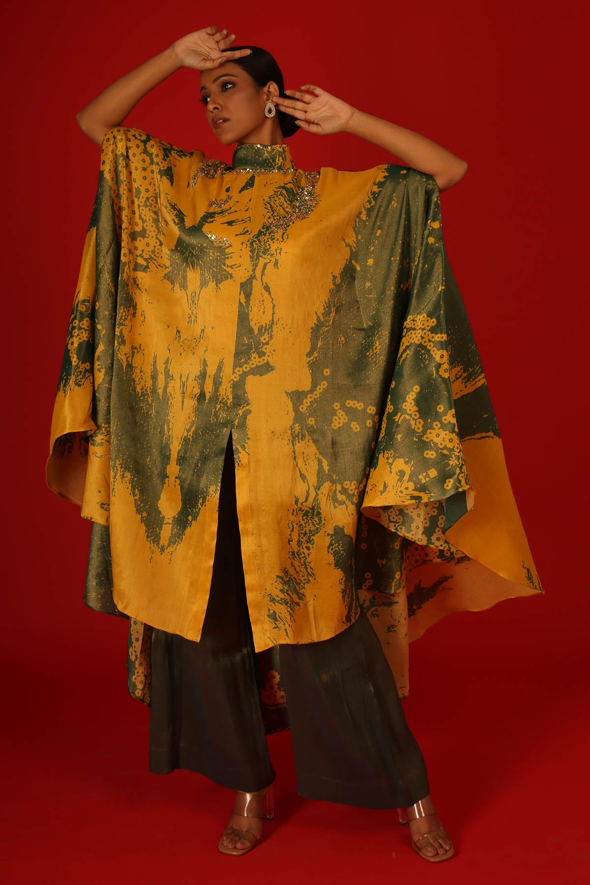 Embroidered Tissue Kaftan & Palazzo