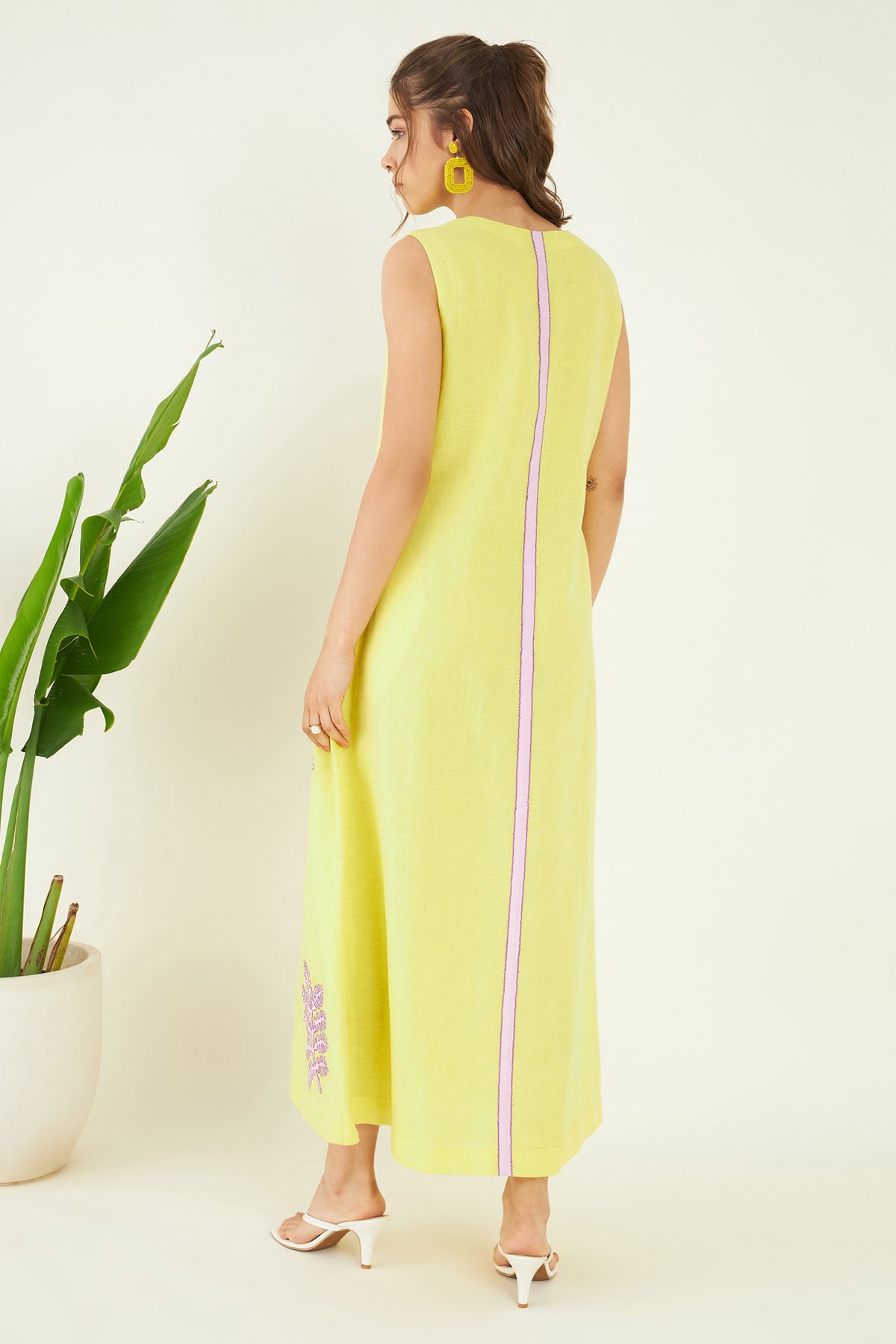 Embroidered Yellow Linen Dress