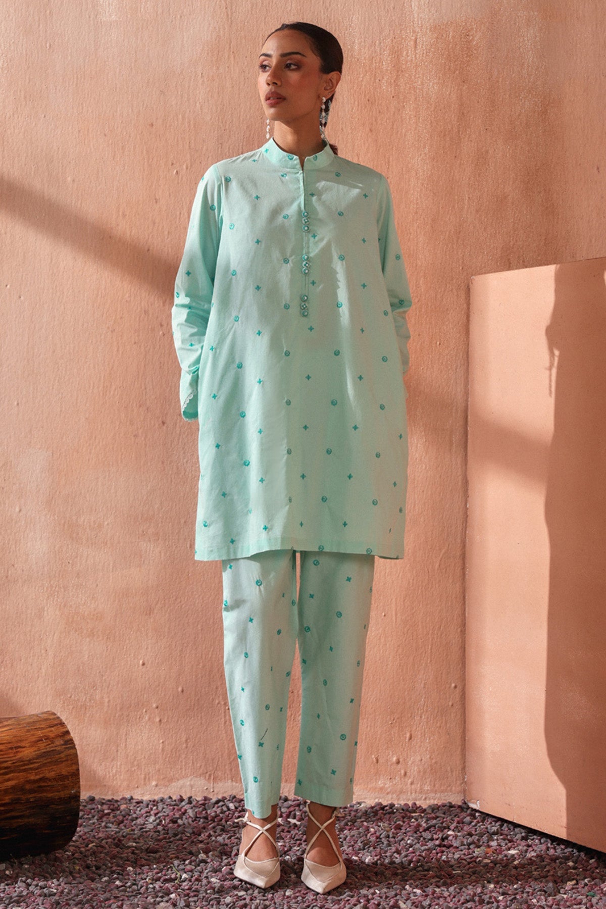 Buy Embroidered Aqua Kurta & Pants by Seema Nanda for women online at ScrollnShops