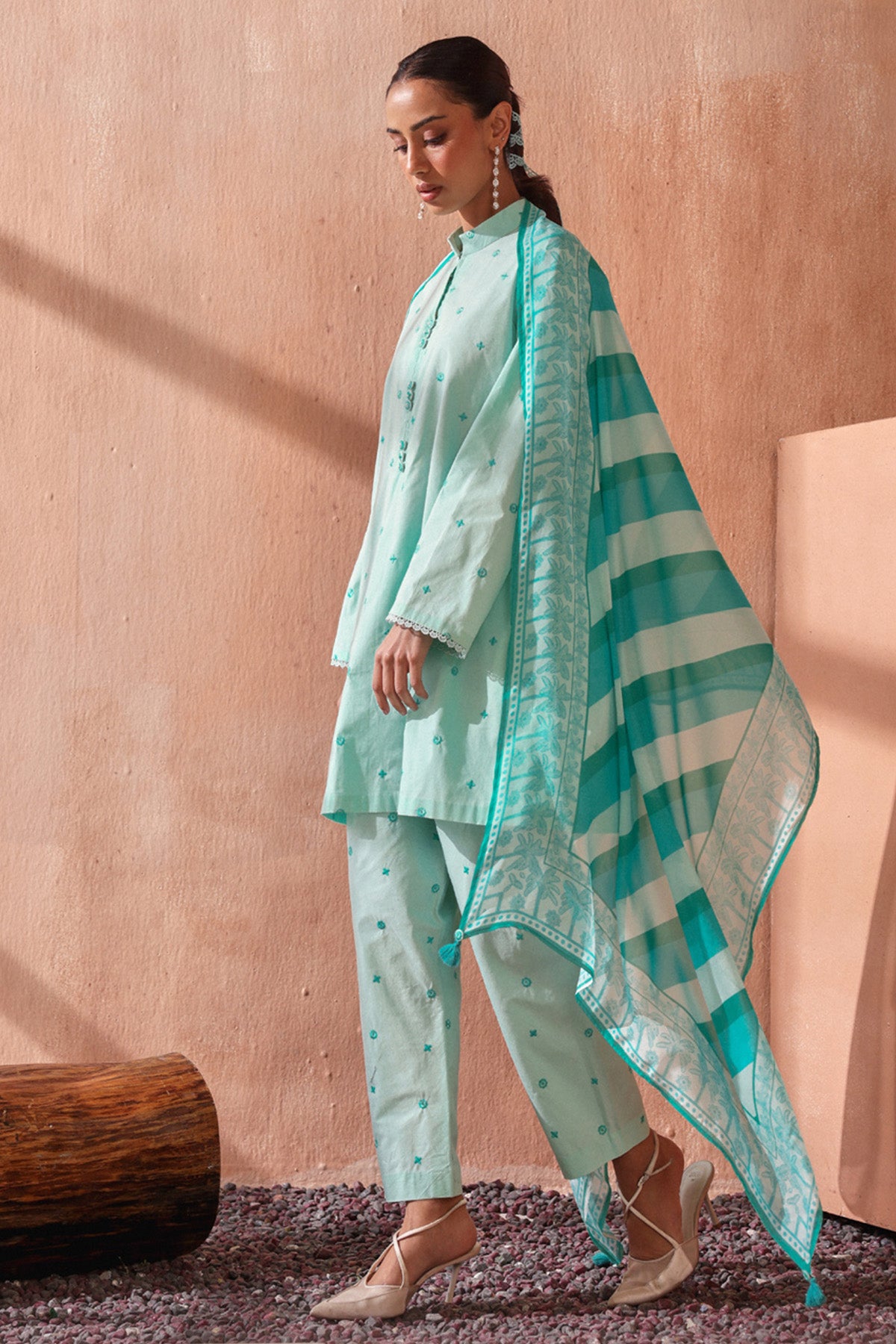 Embroidered Aqua Kurta & Pants