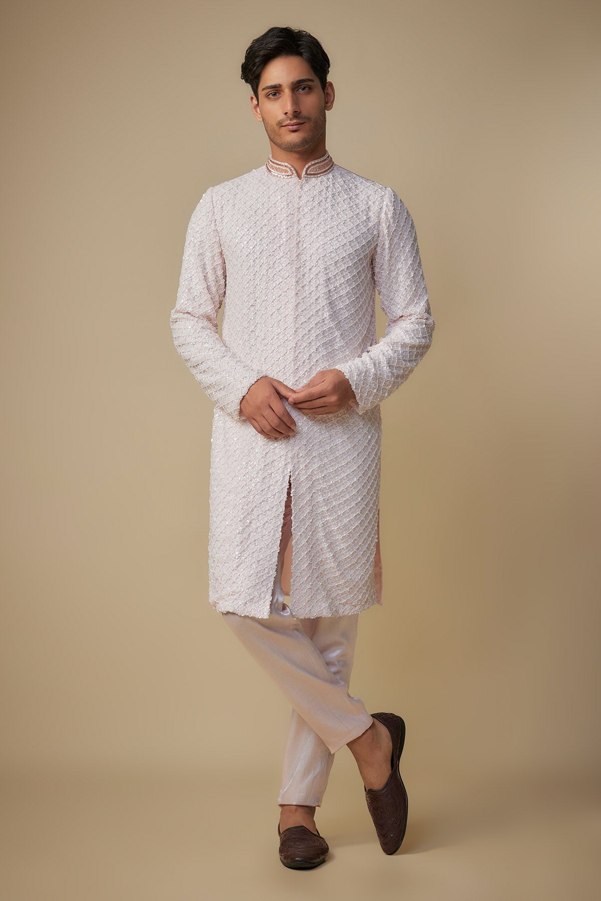 Buy Embroidered Baby Pink Kurta Set by Masumi Mewawalla for men online at ScrollnShops