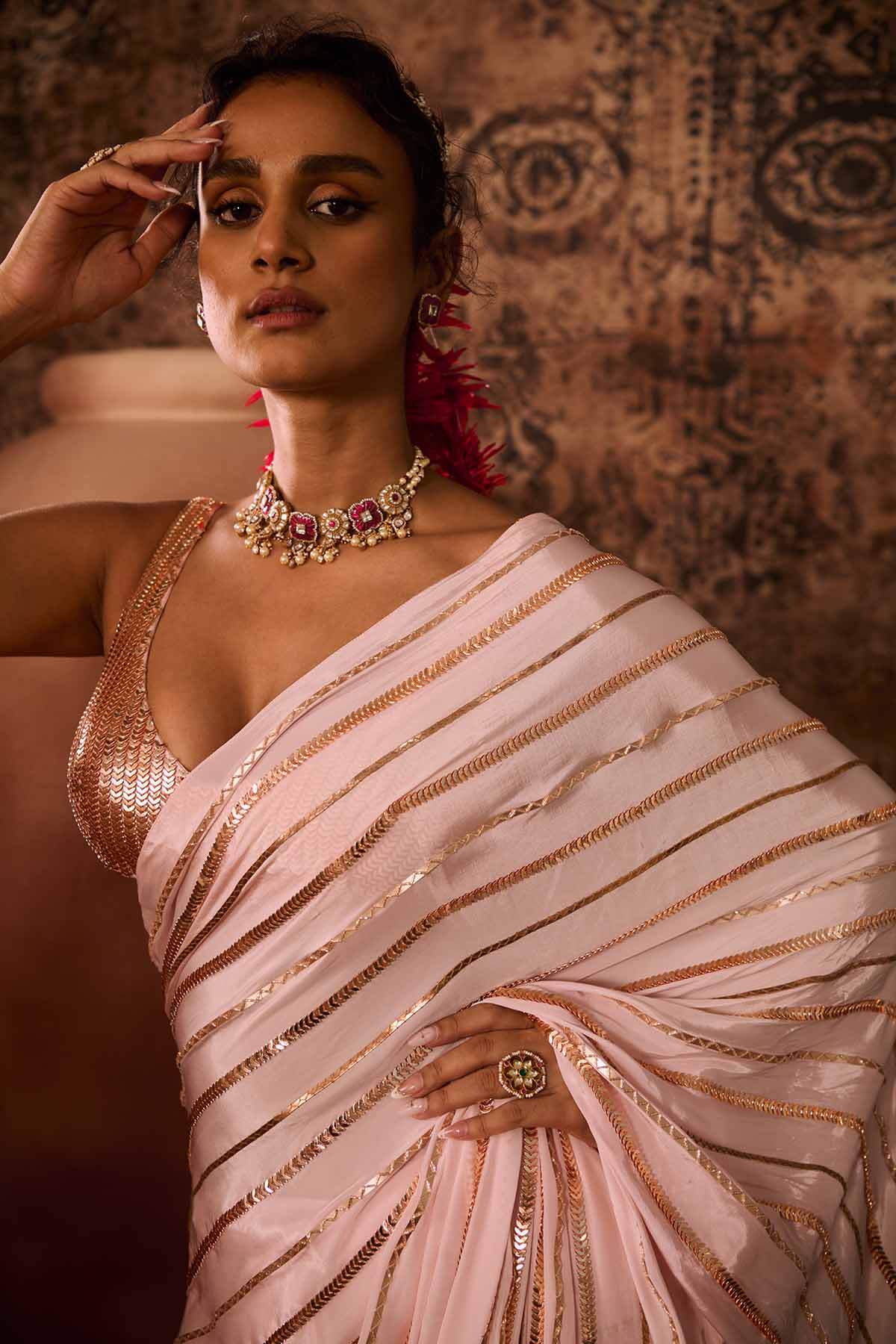 Embroidered Baby Pink Saree