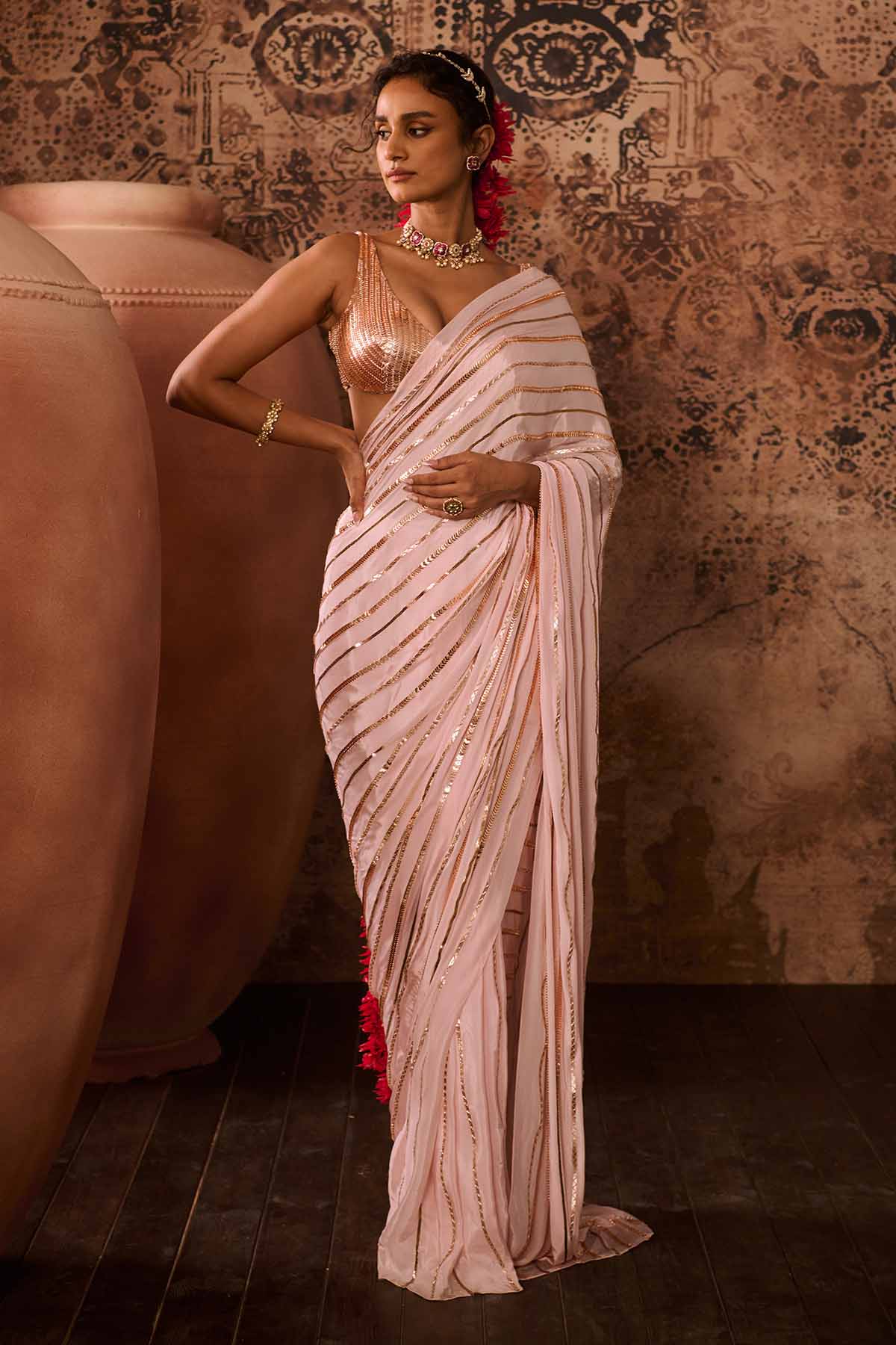 Buy Embroidered Baby Pink Saree by Masumi Mewawalla for women online at ScrollnShops