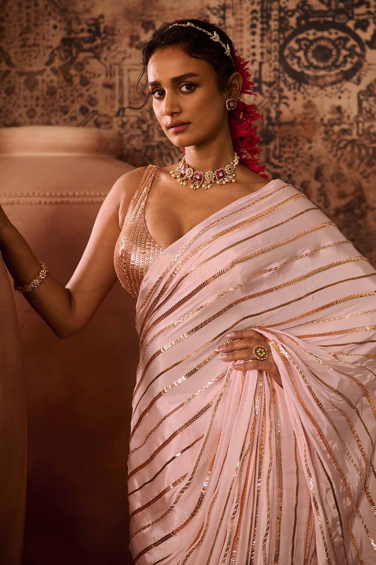 Embroidered Baby Pink Saree
