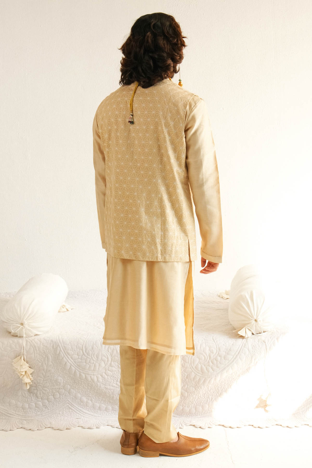 Embroidered Beige Bundi Set