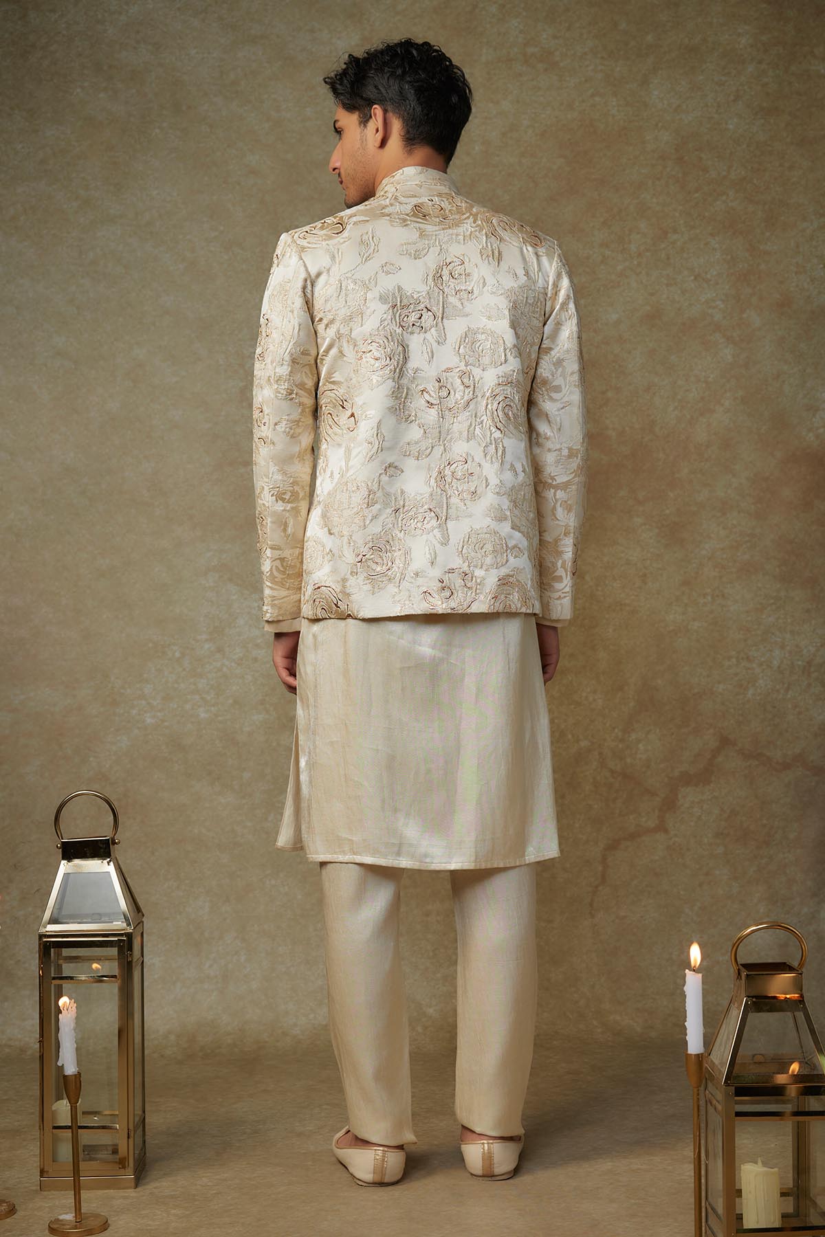 Embroidered Beige Jacket Set