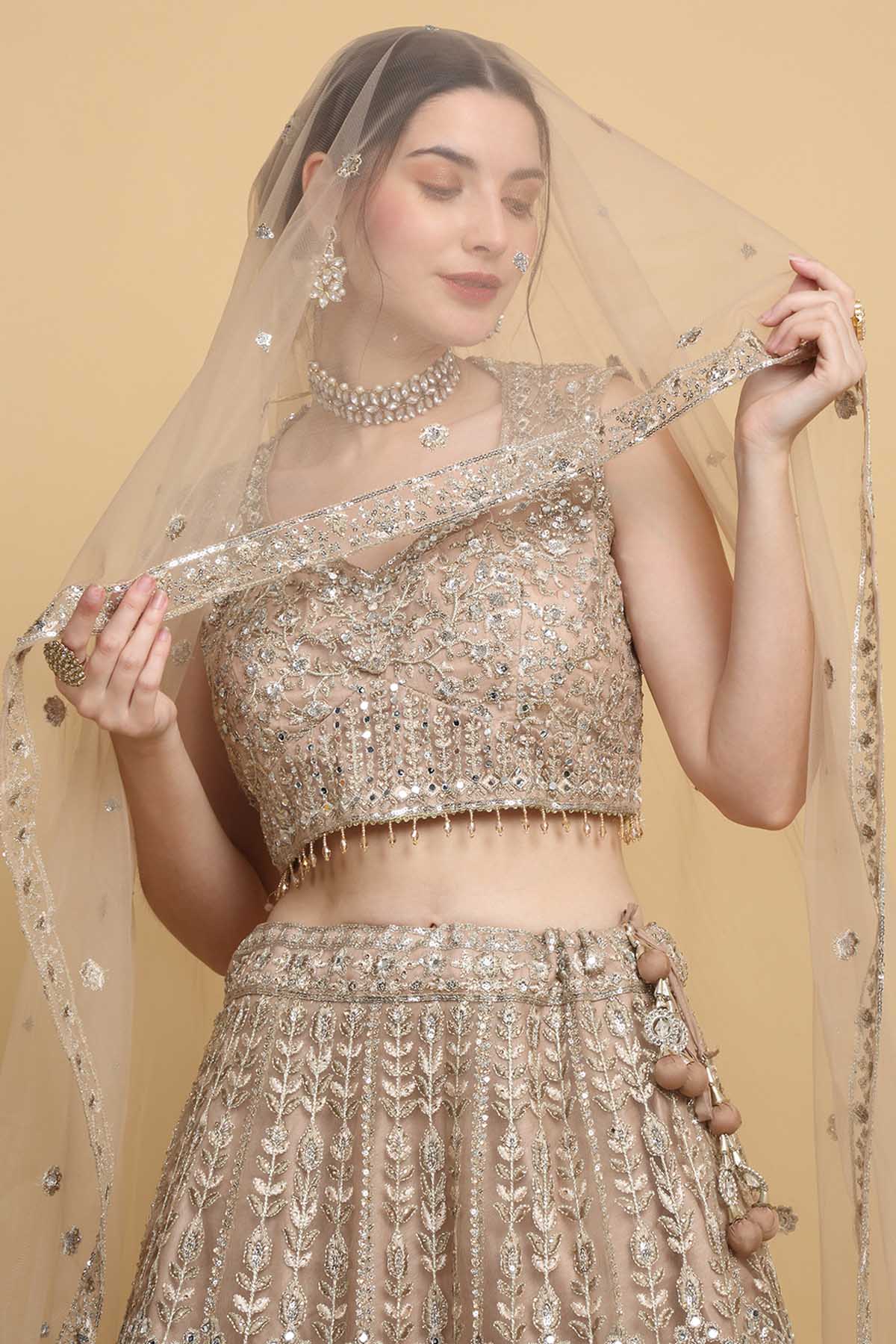 Embroidered Beige Lehenga Set