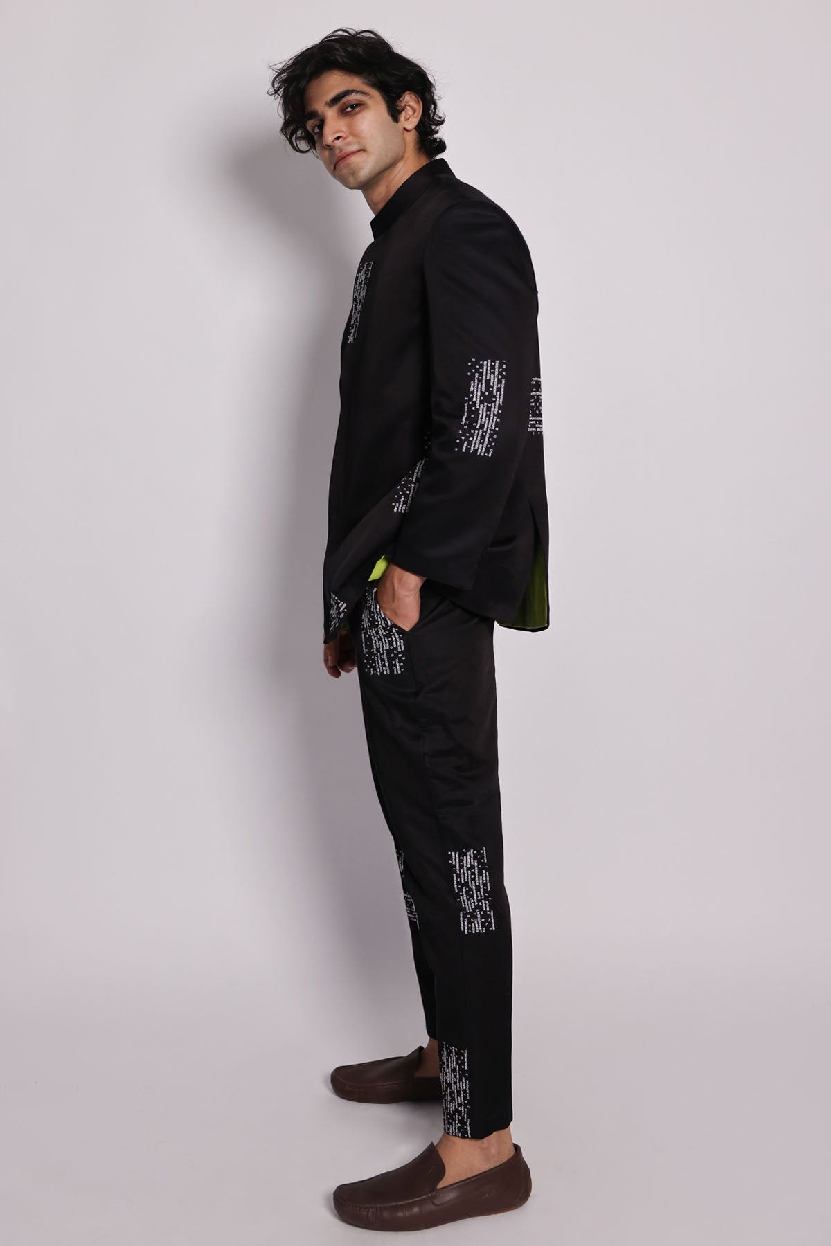 Embroidered Black Bandhgala Set