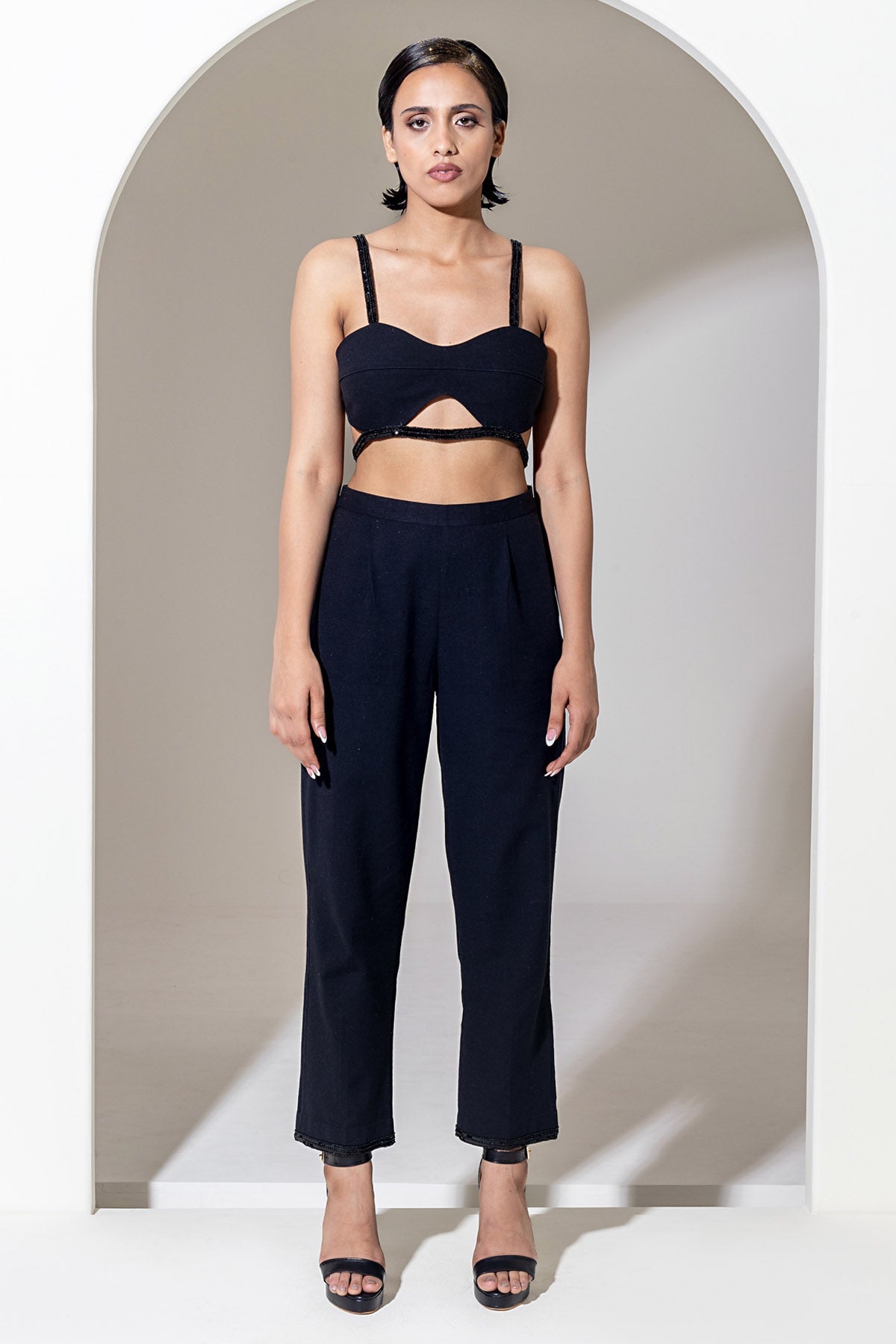 Designer Kusmi Midnight Spark: Embroidered Bralette For Women at ScrollnShops