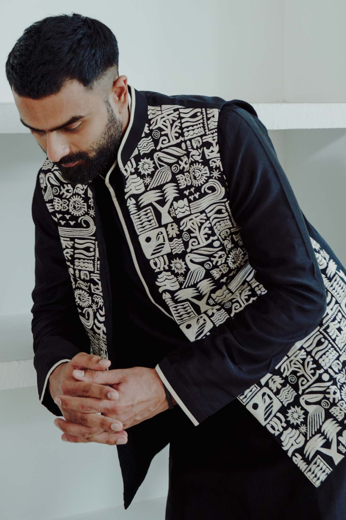 Embroidered Black Bundi Set