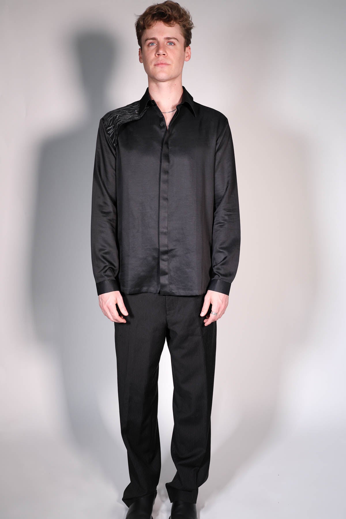 Embroidered Black Collar Shirt