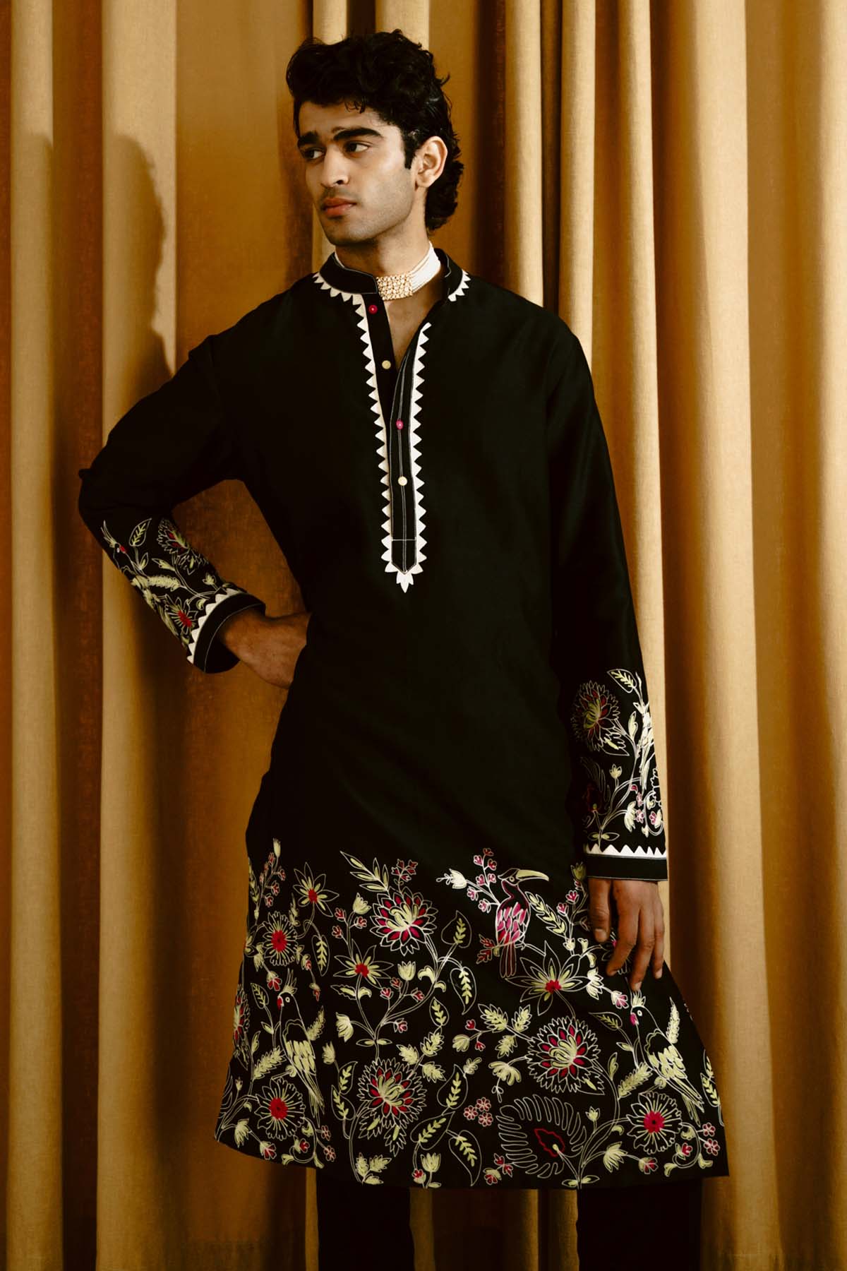 Embroidered Black Kurta & Pants