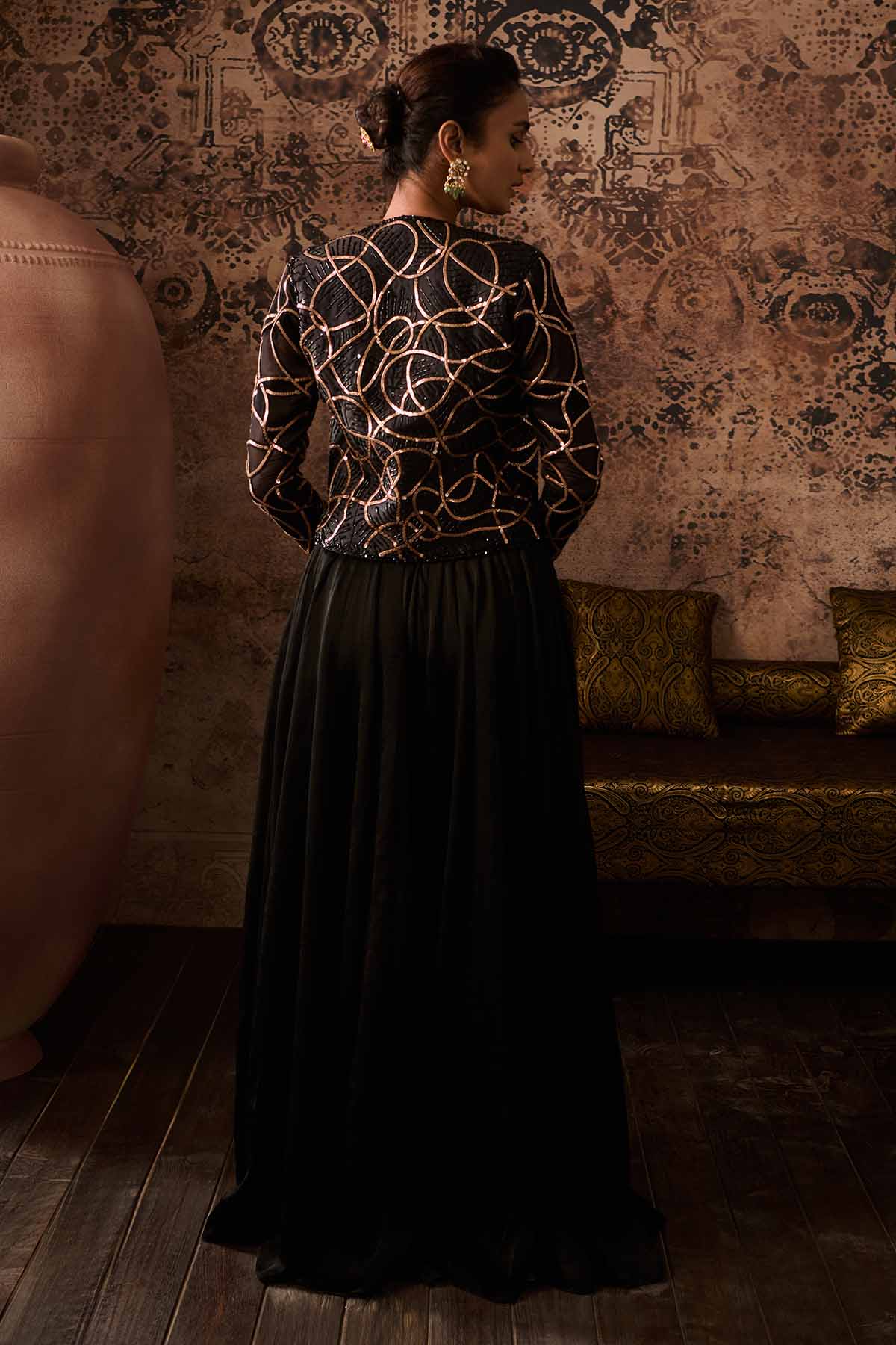 Embroidered Black Palazzo Set