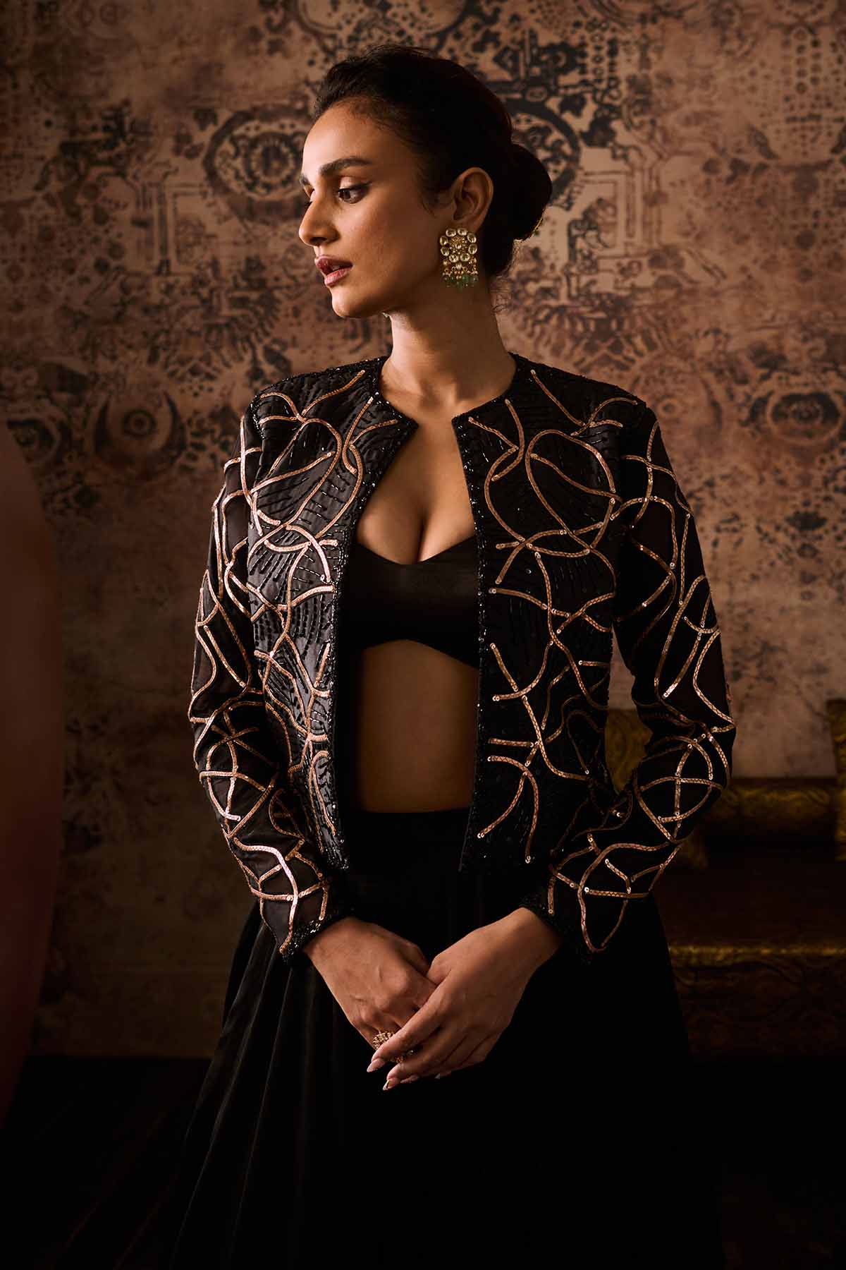 Embroidered Black Palazzo Set