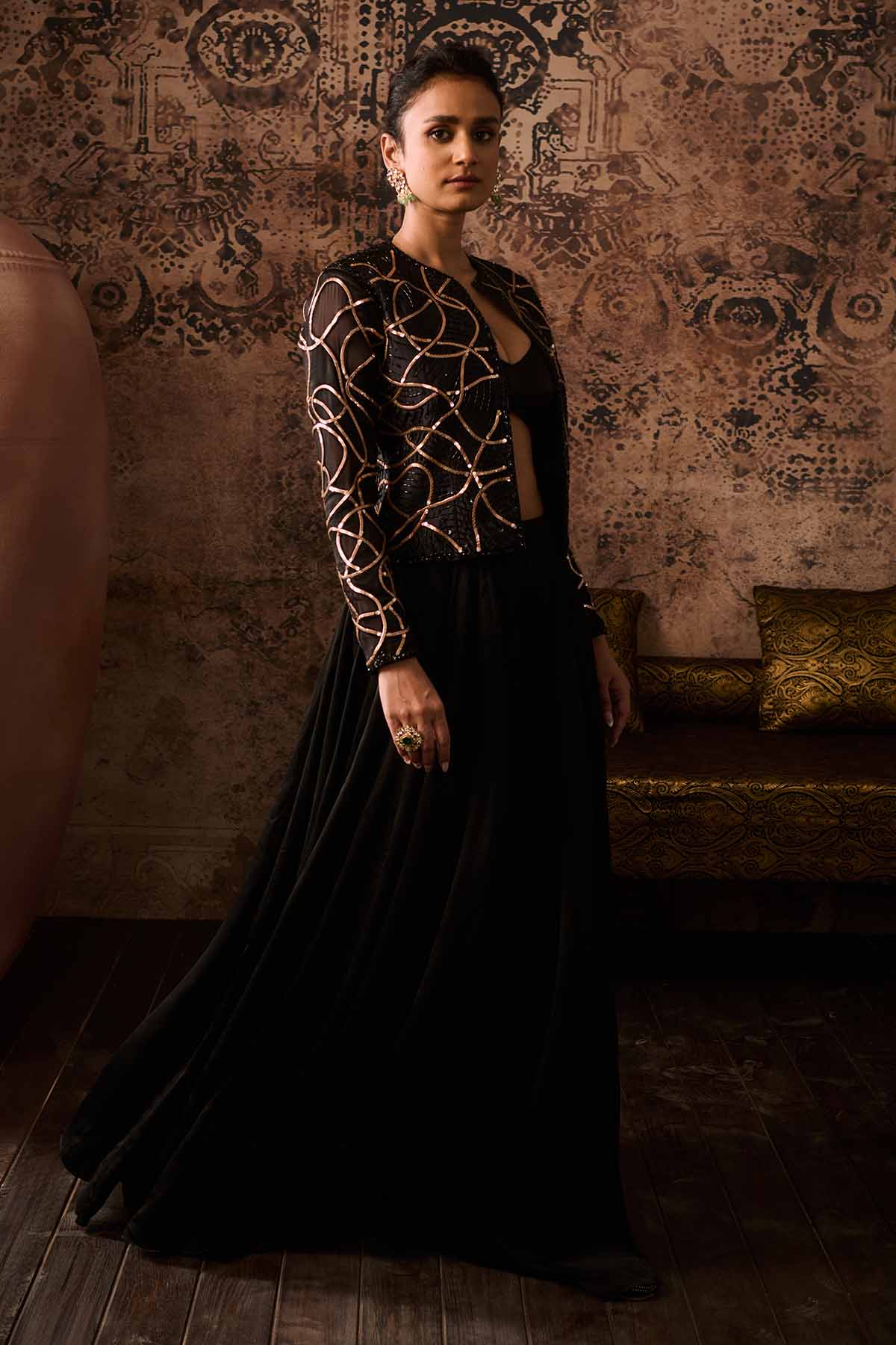 Embroidered Black Palazzo Set