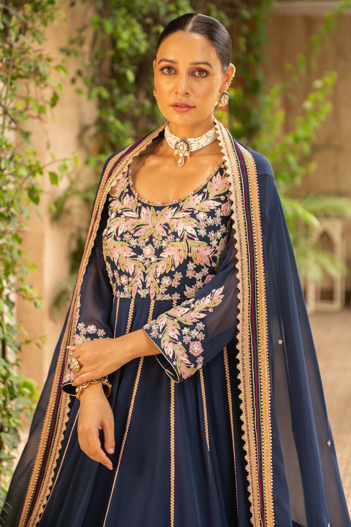 Navy Blue Georgette Anarkali Set