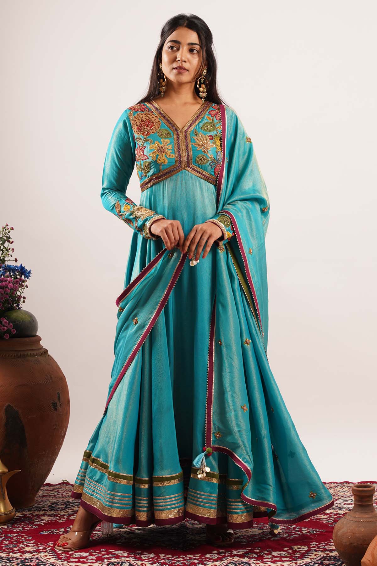 Seharre Embroidered Blue Anarkali Set for women online at ScrollnShops