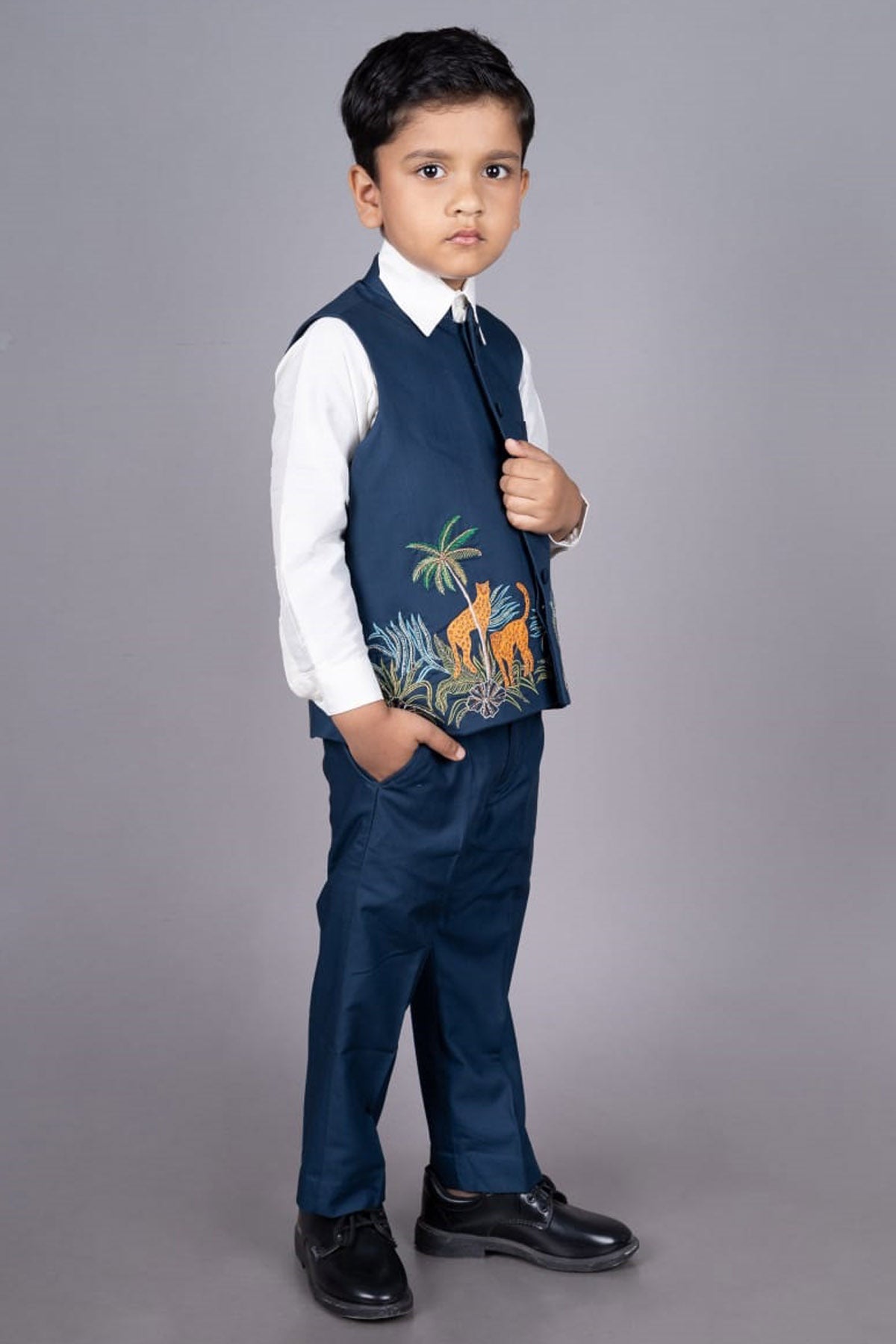 Embroidered Blue Bandhgala Set