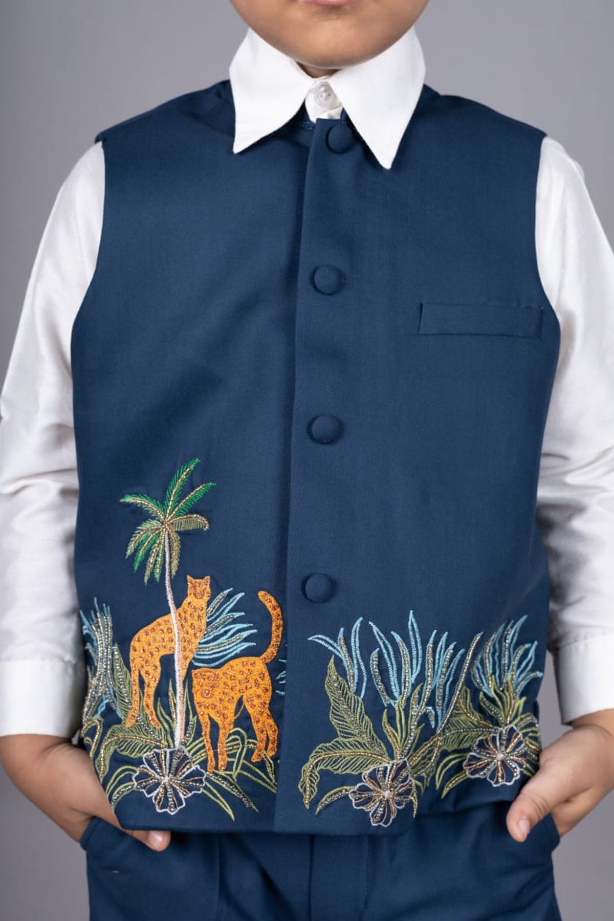 Embroidered Blue Bandhgala Set