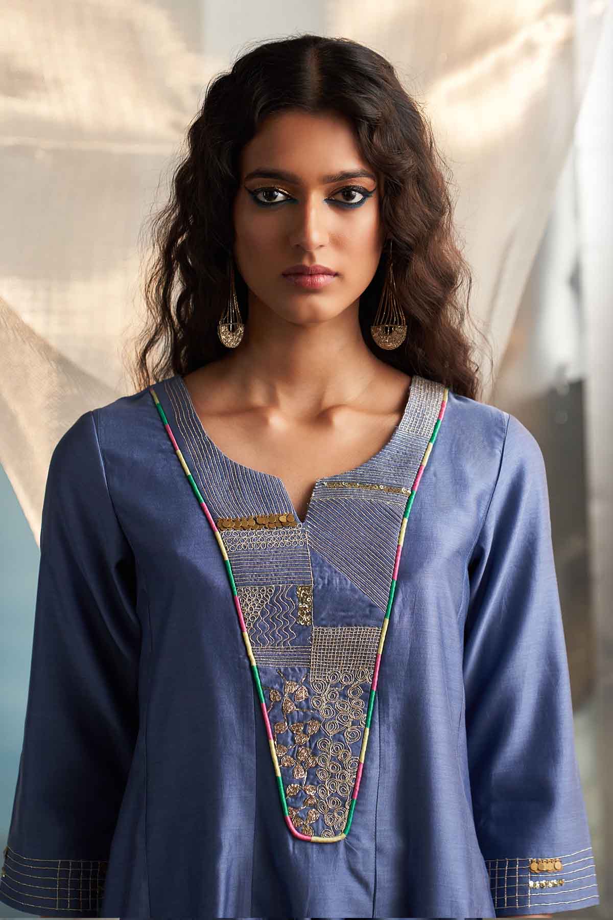 Embroidered Blue Flare Kurta Set
