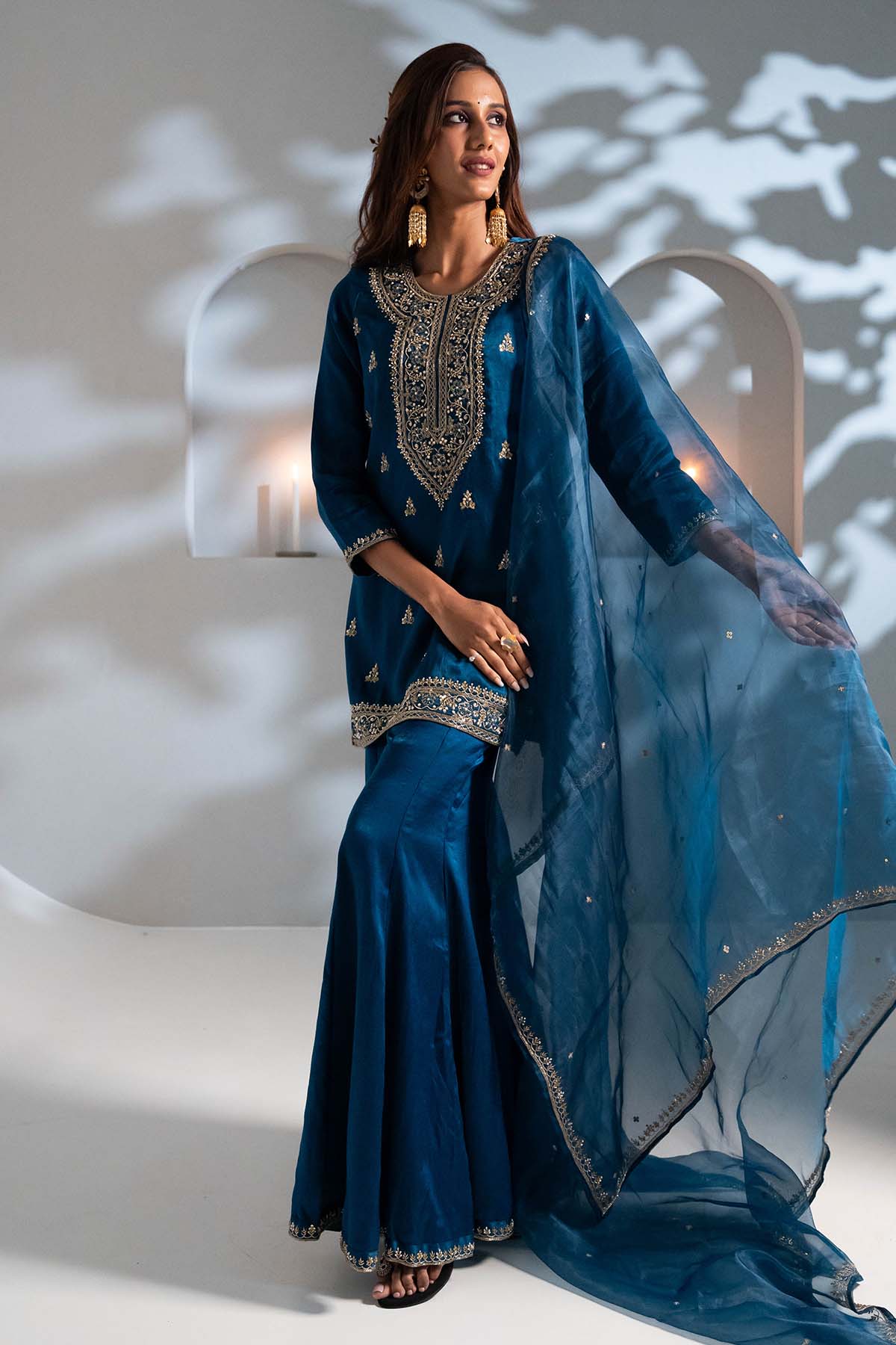 Embroidered Blue Gharara Set