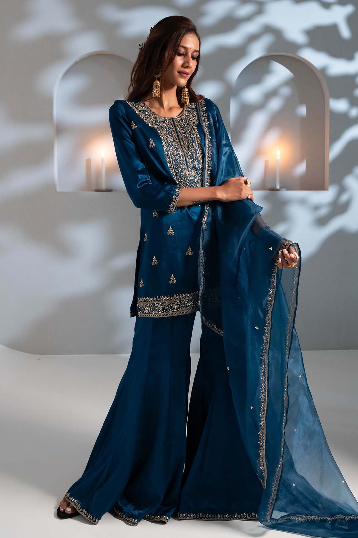 Embroidered Blue Gharara Set