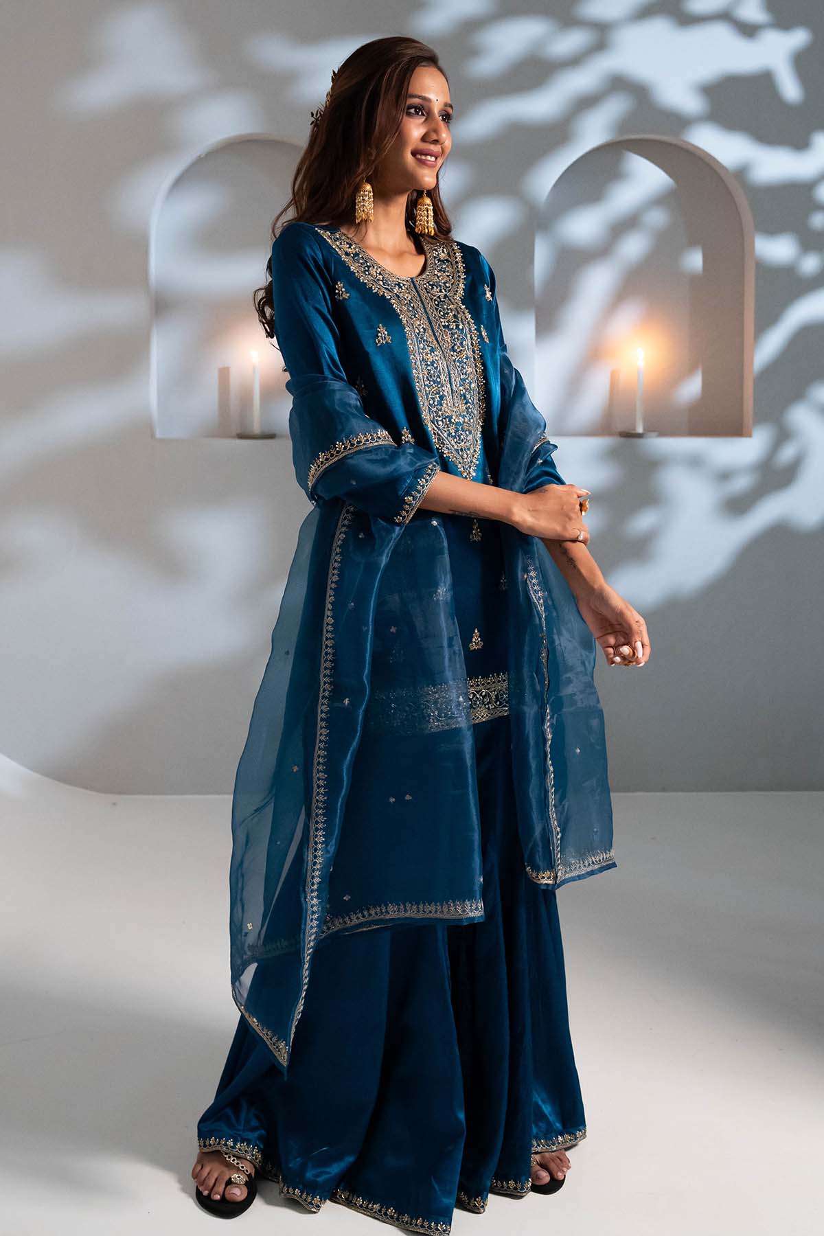 Embroidered Blue Gharara Set