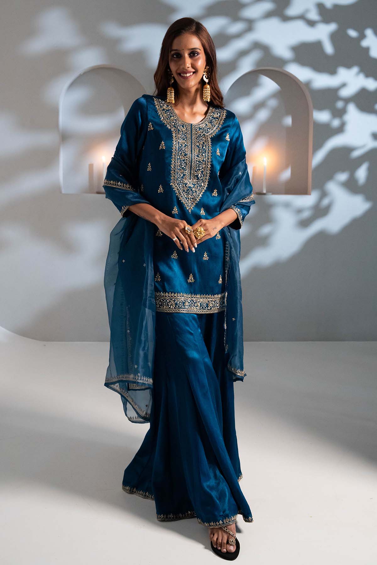 Buy Embroidered Blue Gharara Set by Aavya for women online at ScrollnShops