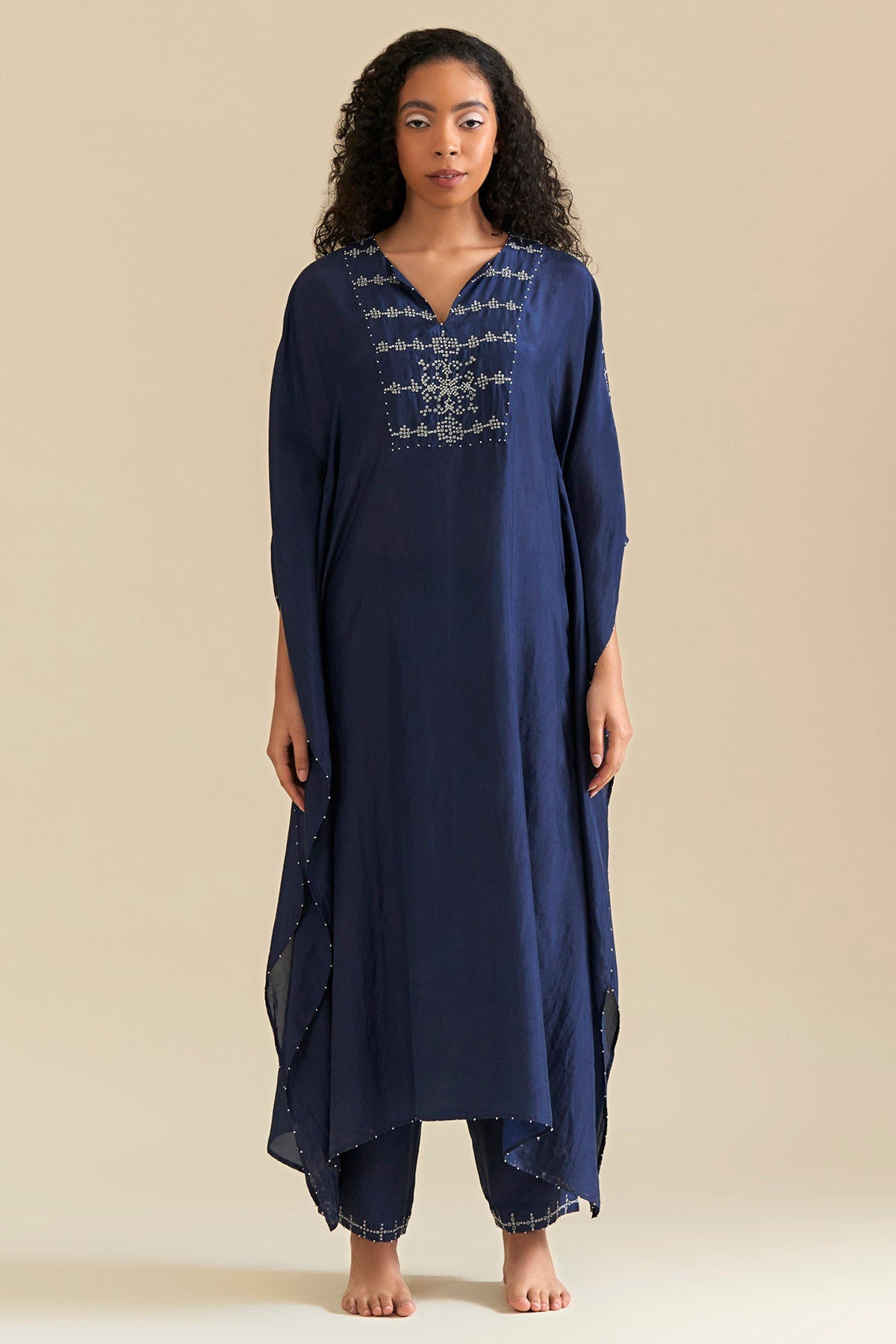 Srota by Srishti Aggarwal Embroidered Blue Kaftan Set for women online at ScrollnShops