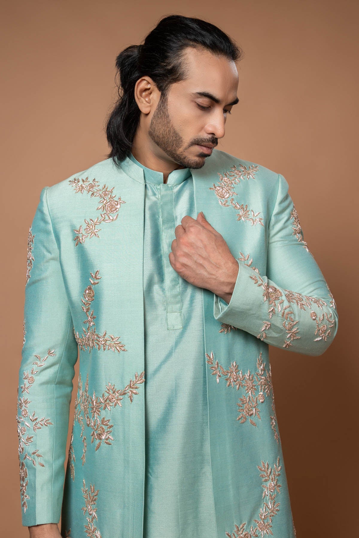 Embroidered Blue Sherwani Set
