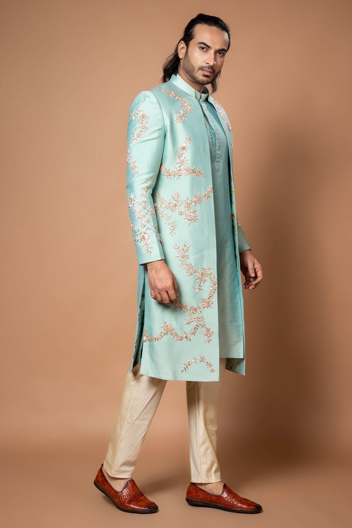 Embroidered Blue Sherwani Set
