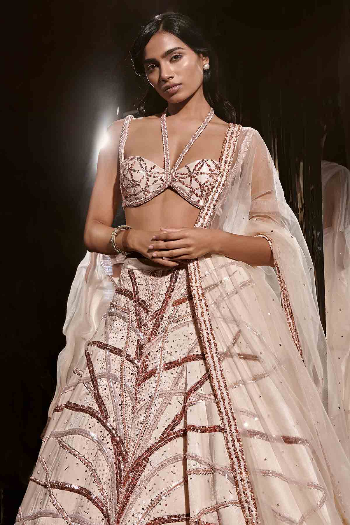 Embroidered Brown Lehenga Set