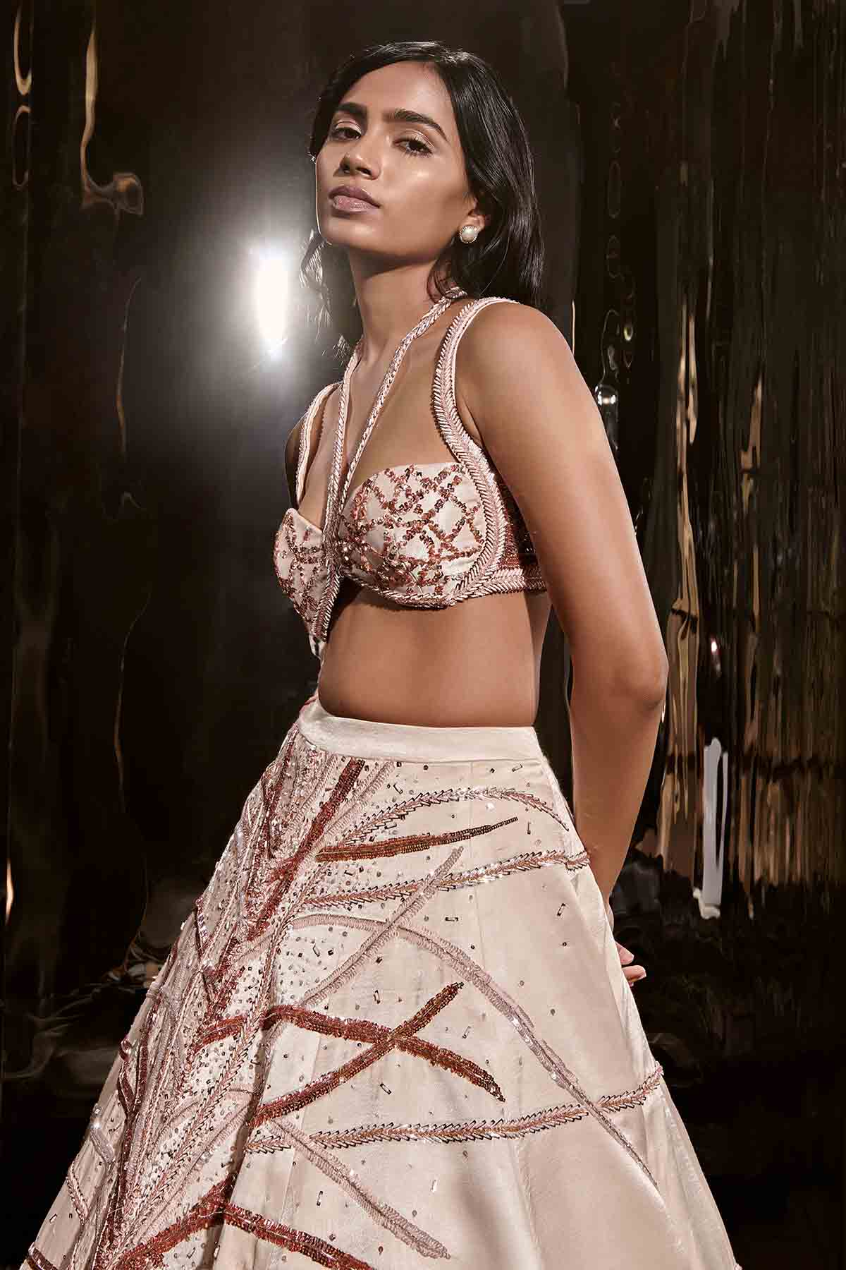 Embroidered Brown Lehenga Set