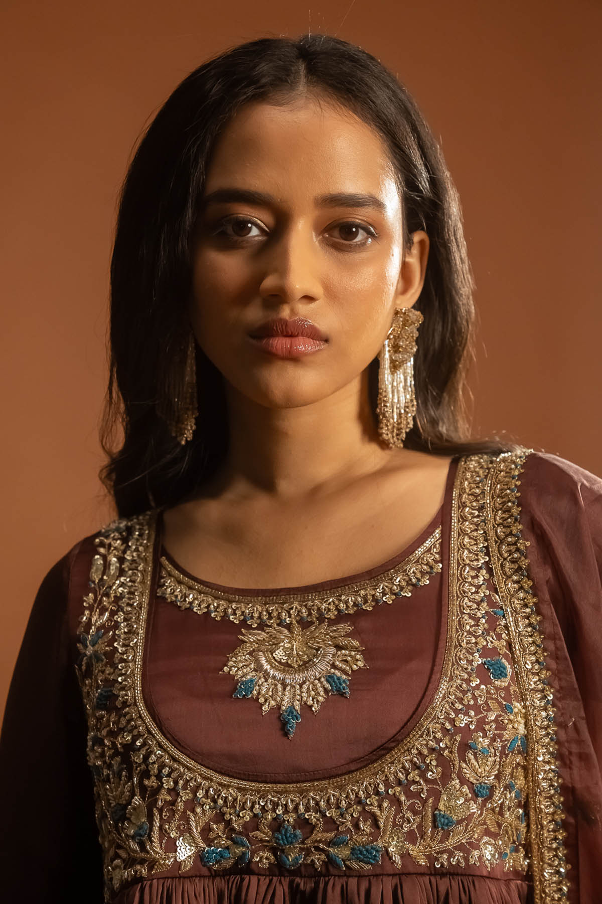 Embroidered Brown Sharara Set