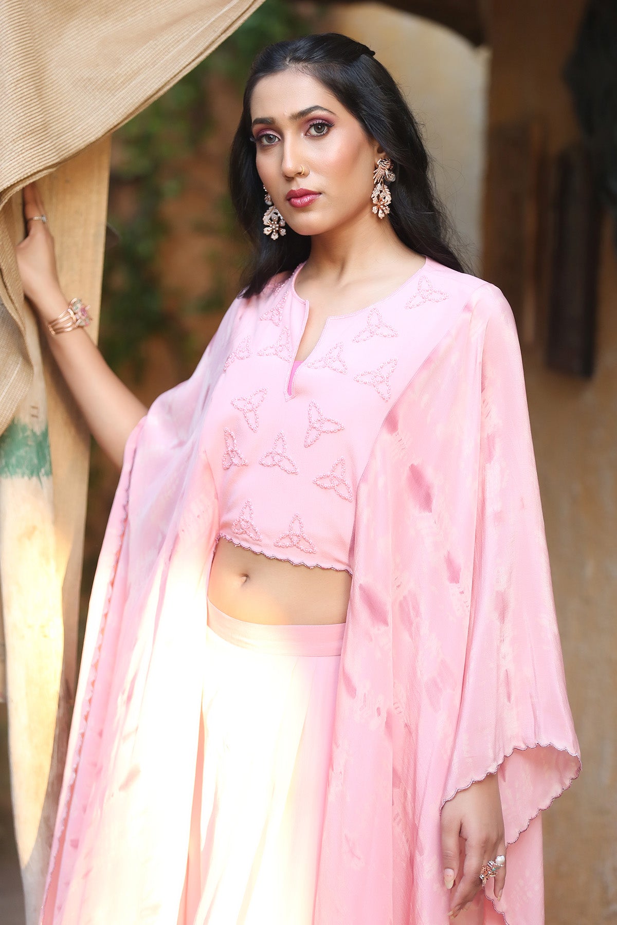 Embroidered Cape Top & Pants